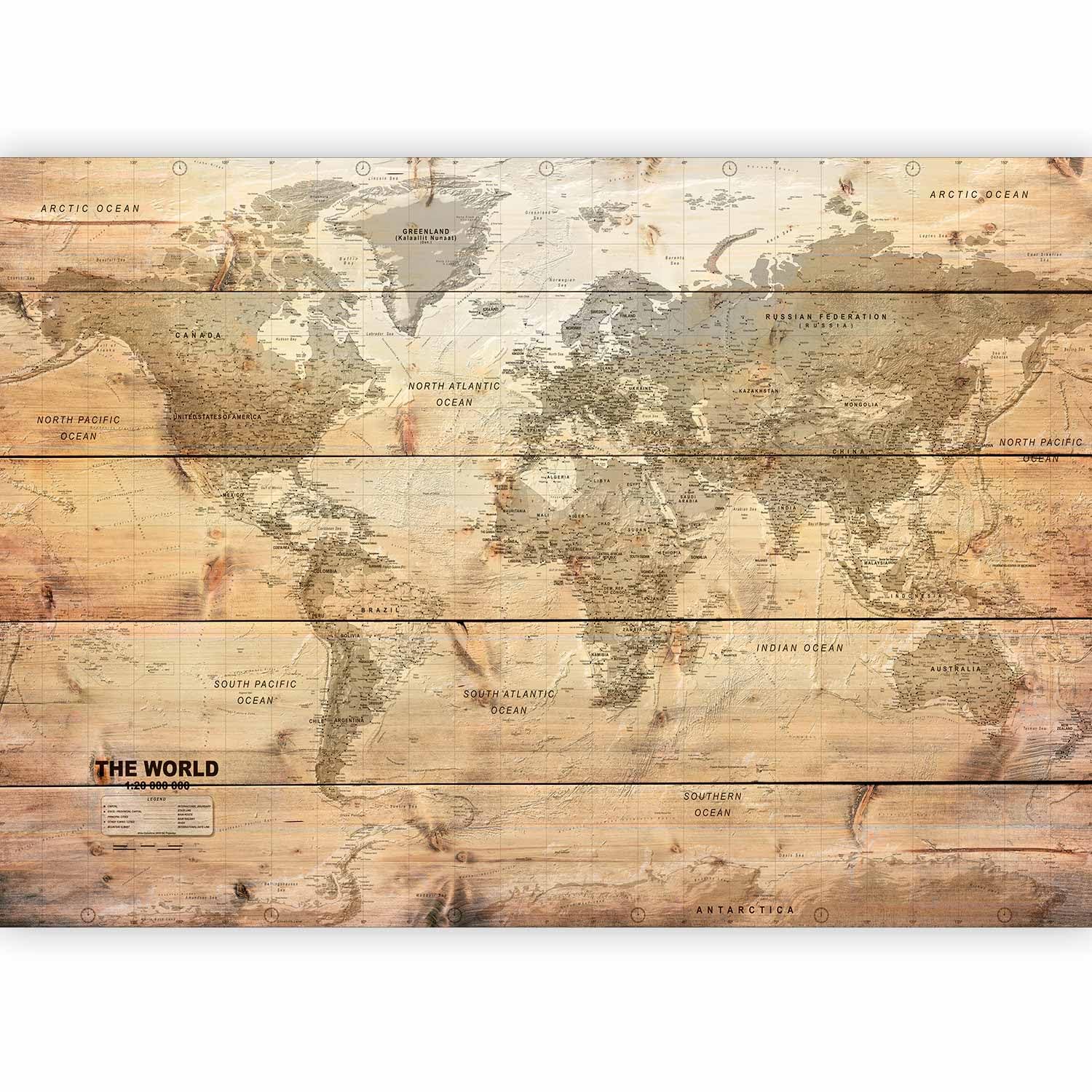 murando - Carta da Parati Moderna per Soggiorno, Mappa, 350x256 cm | Fotomurali in TNT, Decorazione da Muro XXL, Carte da Parati Moderne, Mondo, Marrone, Produzione Europea
