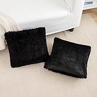 Vista 2 de BBiggood Juego de 2 fundas de almohada negras de piel sintética súper suaves y cómodas, modernas, de lujo, decorativas, para el hogar, dormitorio
