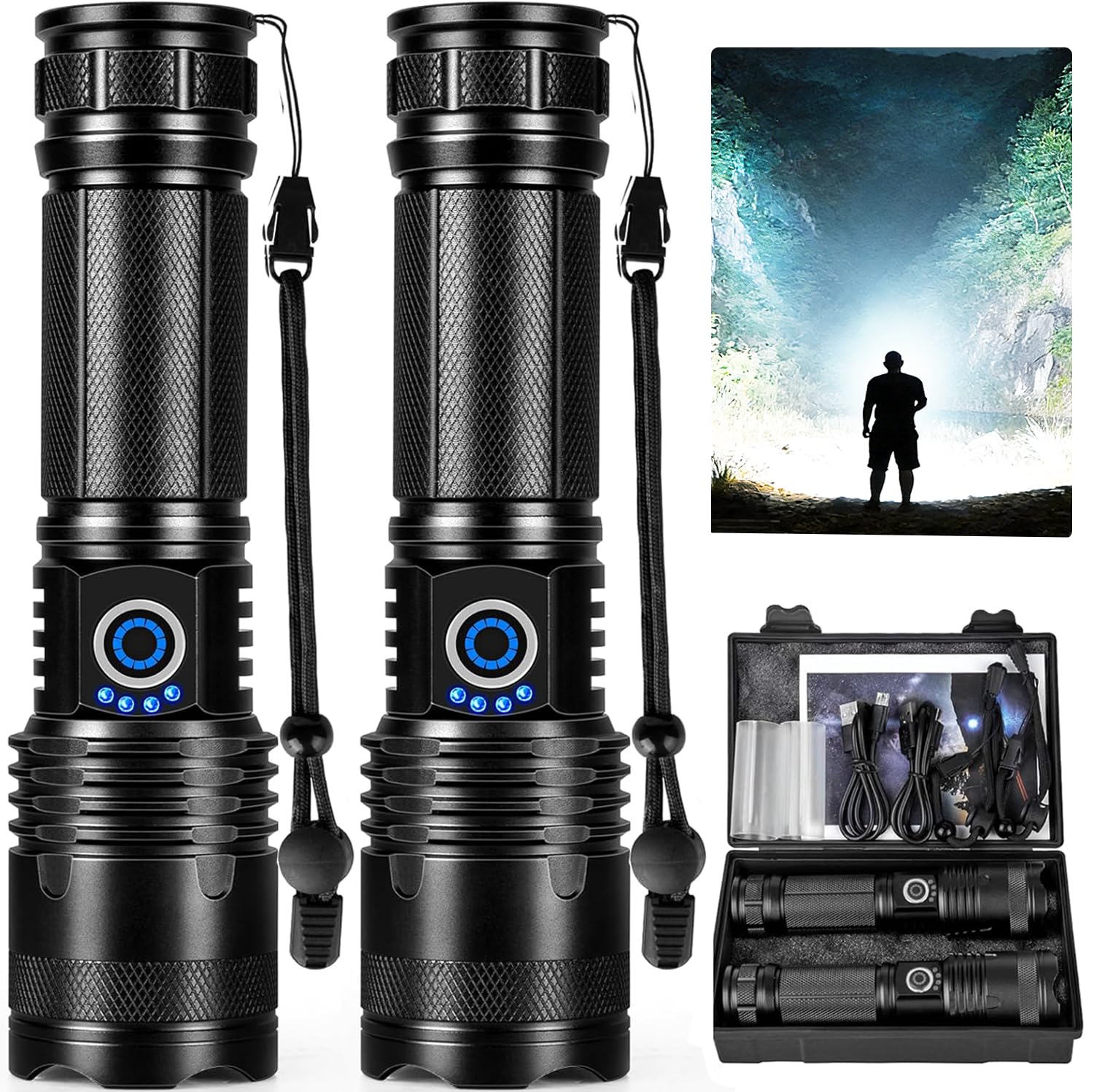 MIXILIN Linternas LED recargables de alto lúmenes, 99,000 lm, linternas superbrillantes con 5 modos, impermeable, potente luz de flash, linternas multifuncionales para acampar en casa