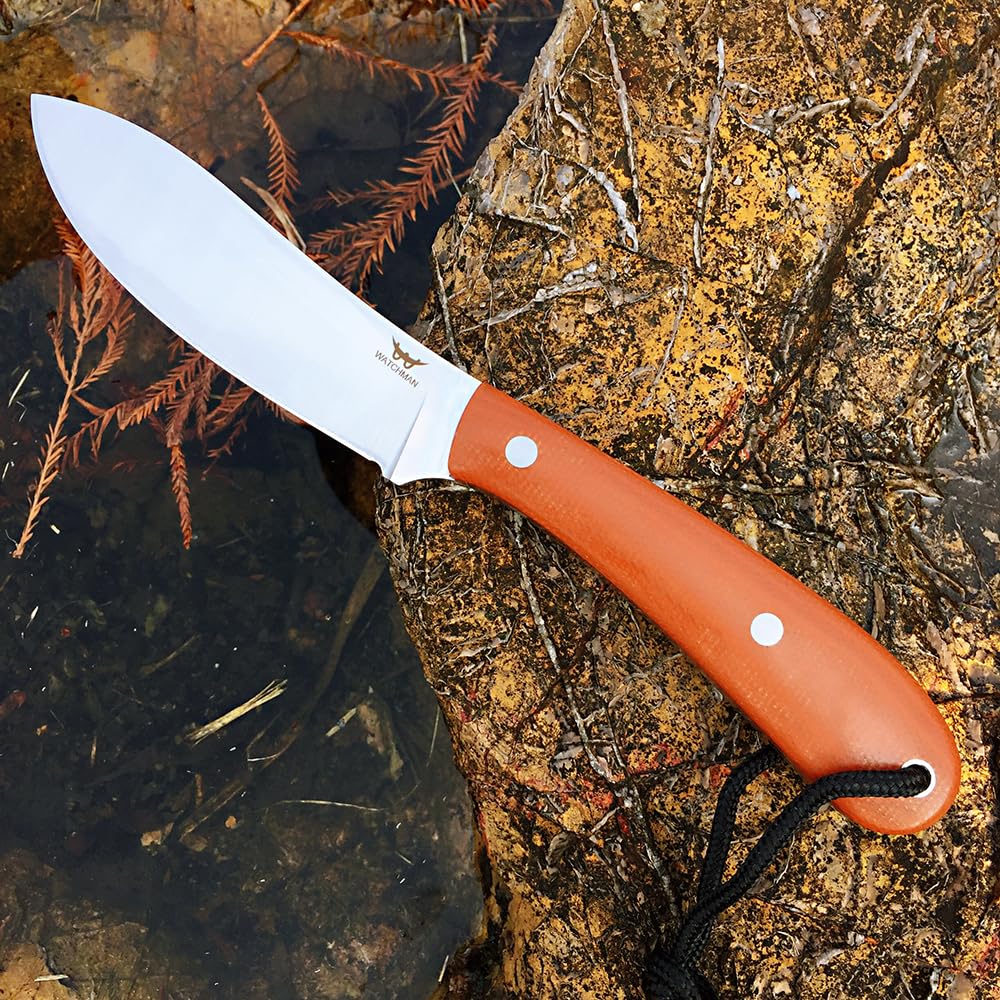 Watchman W229 EDC Fixed Blade Knife 14C28N Blade Steel Micarta Handle with Sheaths for Outdoor Activities Camping (Brown)