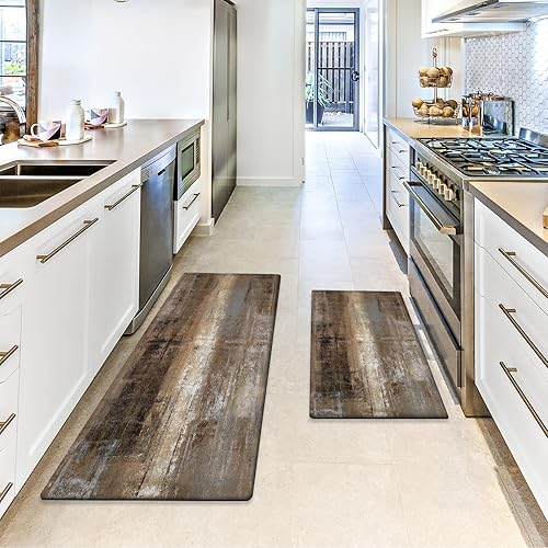 Miniatura 44 de MAYHMYO Juego de 2 tapetes de cocina antifatiga, diseño de mármol y azul, alfombrillas acolchadas y antideslizantes Azul,Azul y dorado,Marrón