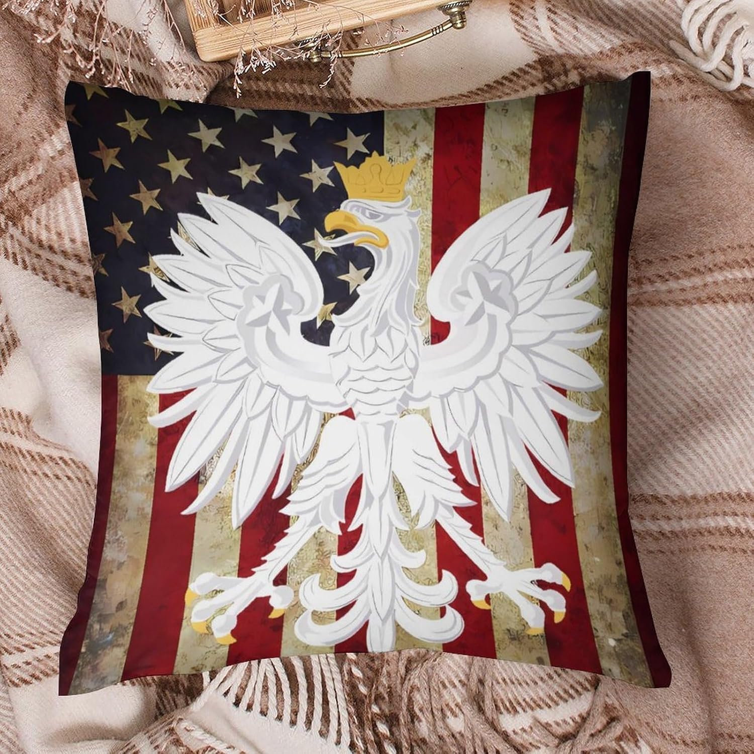 Vintage America-Polish Flag Printed Throw Pillow Case 4 Pcs Soft Pillowcases Pillows Covers Sofa Bed Decor 12/14/16/17/18/20/22/24/32 Inches