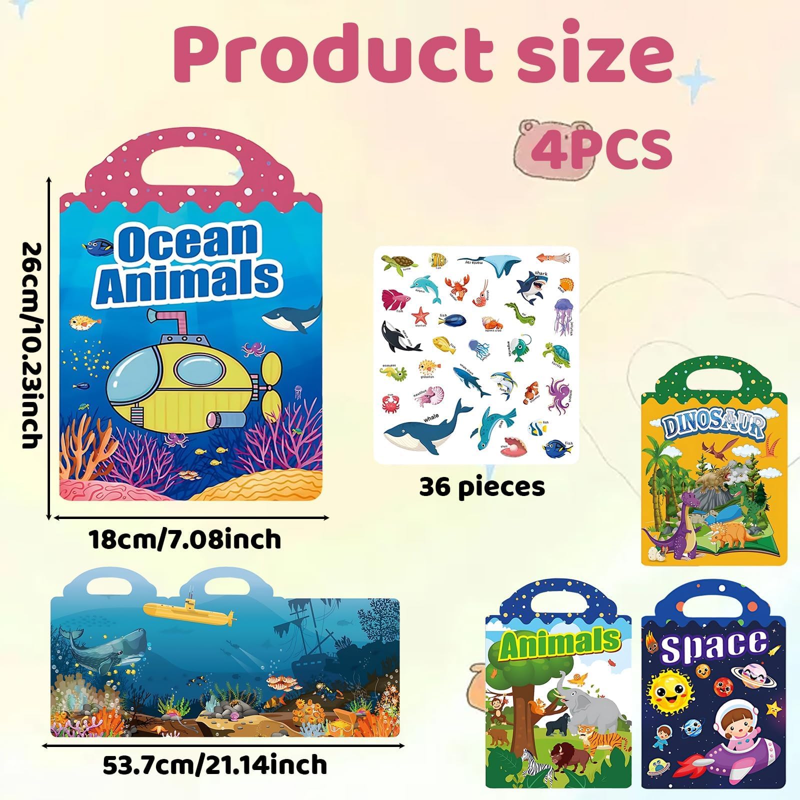 4 Pack Reusable Sticker Book, Books for 2+ Year Olds - Image 2