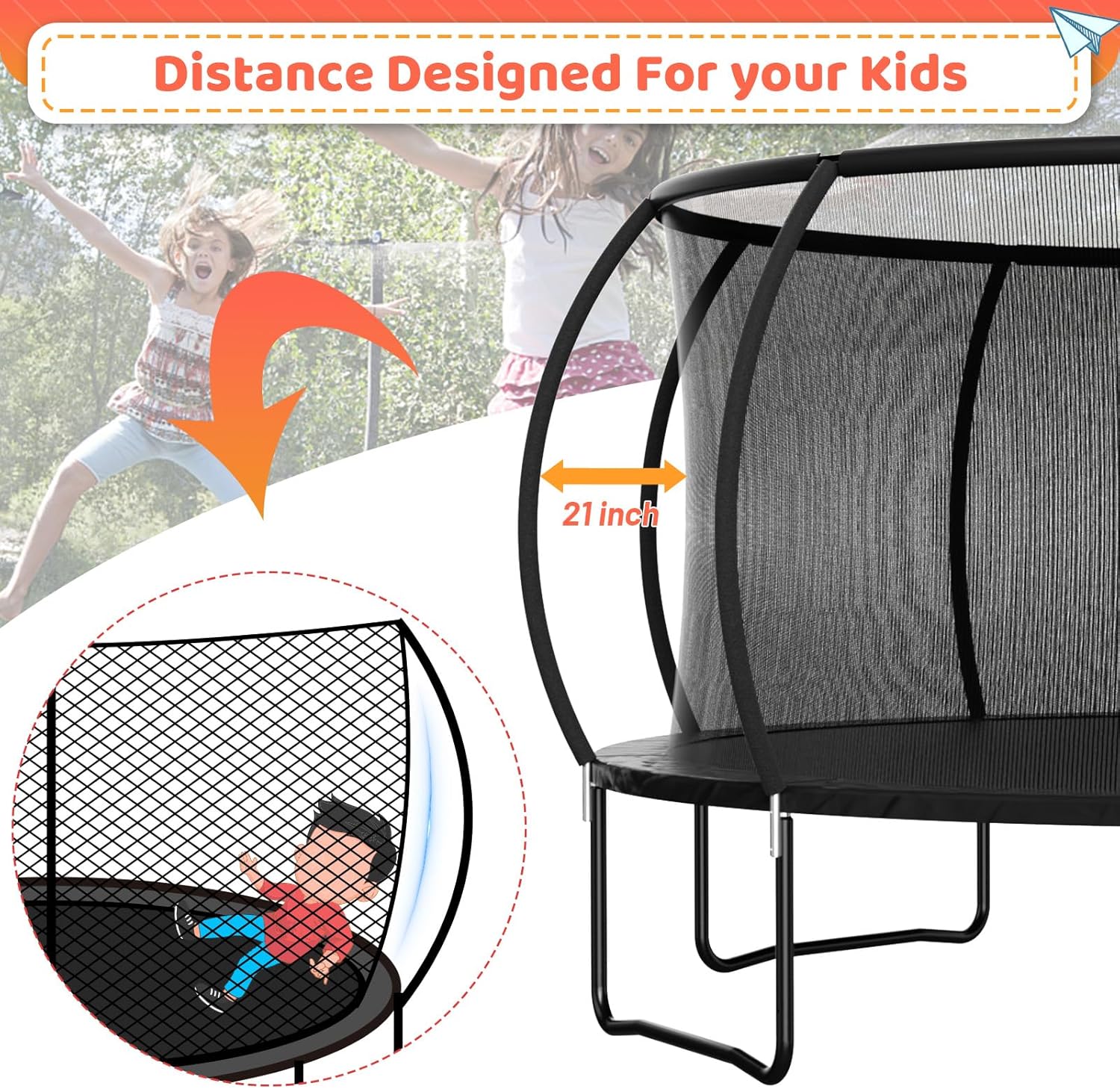 8FT 10FT 12FT 14FT 16FT Trampoline Outdoor, Trampolines for Kids & Adults, Pumpkin Trampolines with Safety Net, Ladder, Coating Metal Frame, ASTM Approved Large Backyard Trampoline for Kids Black(with Sprinkler+Hoop+Stakes) 16 ft image 3 of 7 B0D13DMNK2