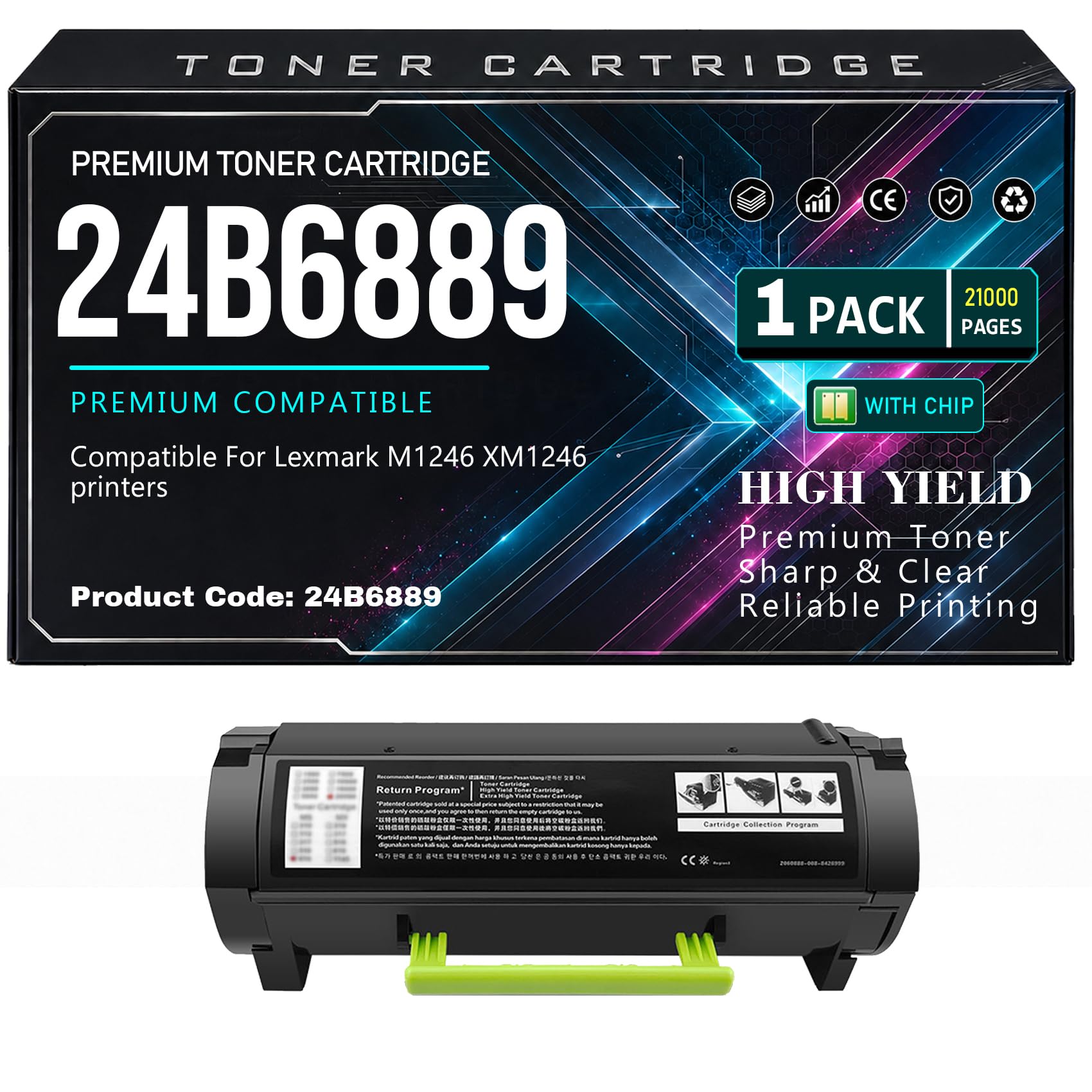 24B6889 per Lexmark M1246 XM1246 Cartucce di toner Alto rendimento | Compatibile M1246XM1246 Stampanti con chip 21000 pagine,24B6889-1PC