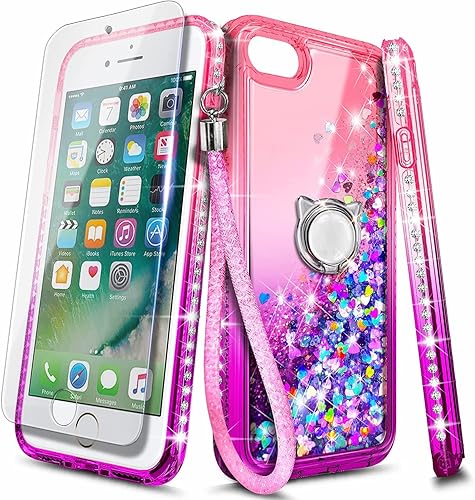 NGB - Funda compatible con iPhone 8 Plus, iPhone 7 Plus6 Plus6S Plus con protector de pantalla de vidrio templado, soporte de anillo, bonita funda