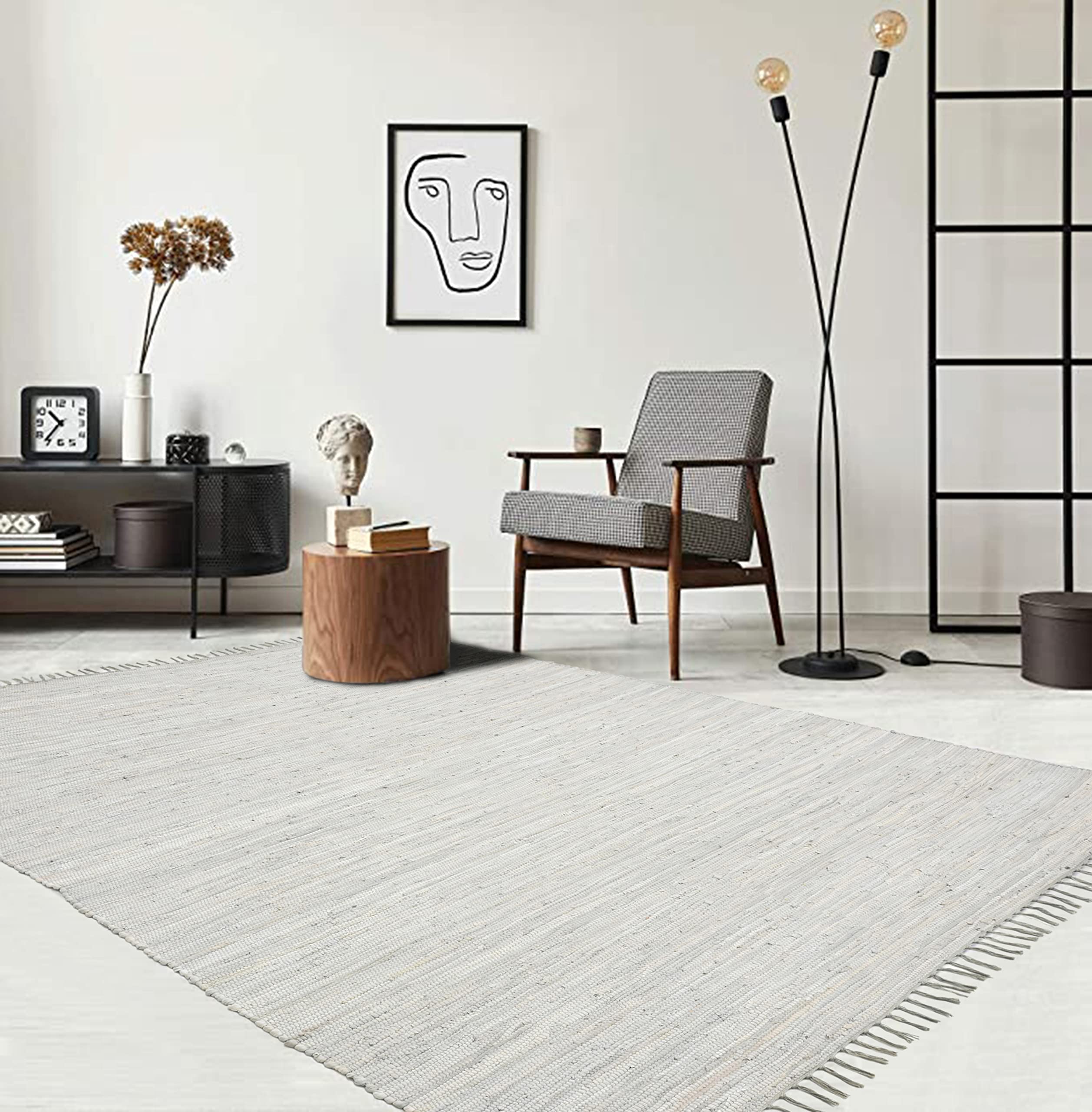 Handmade Dhurrie Cotton Chindi Rug for Living Room and Bedroom Durable, Washable and Stylish Carpet for Home Decor (Grey, 3X5 Feet, Rectangular)-picture-18
