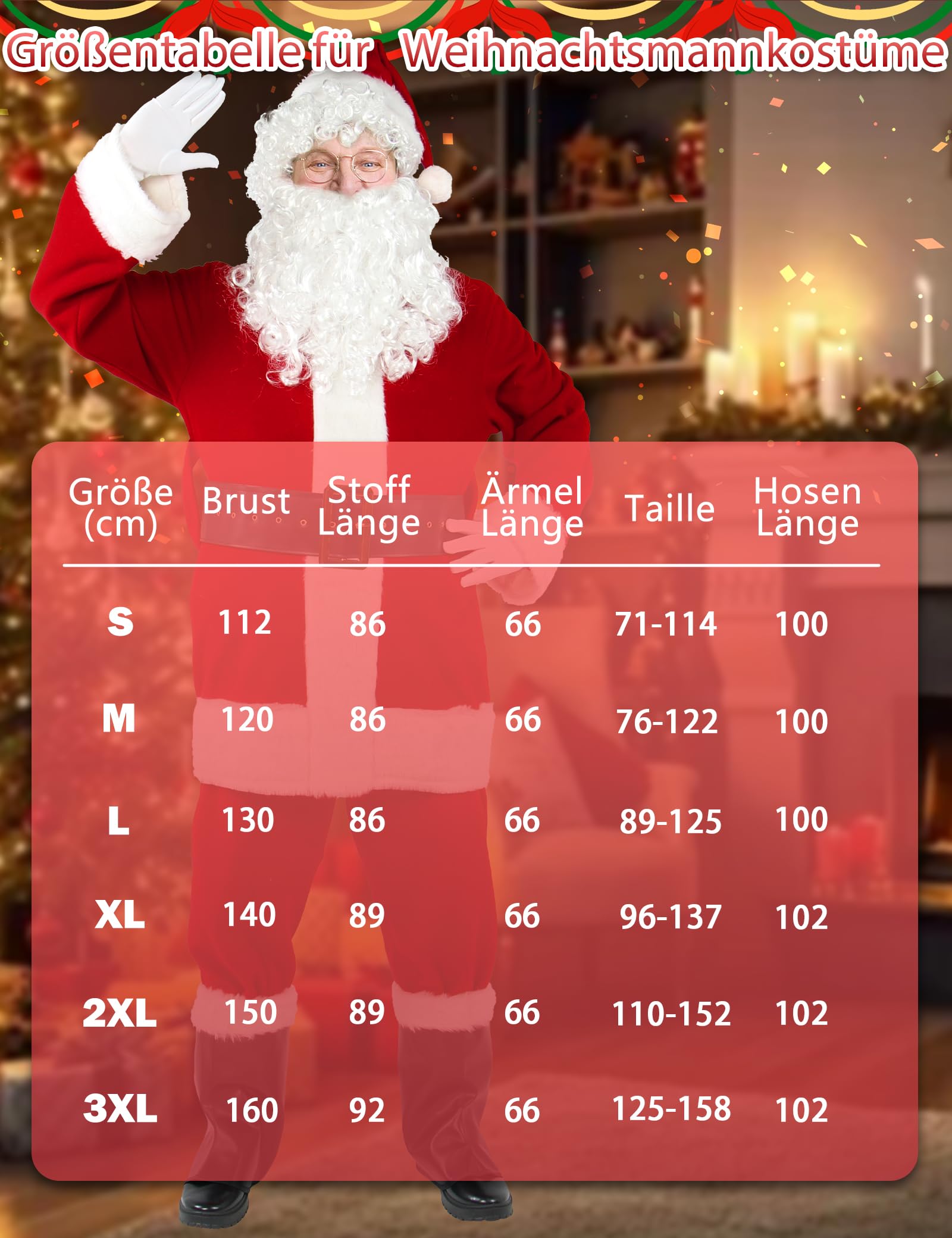 Gardentime Weihnachtsmann Kostüm für Männer Weihnachtsmann Anzug Erwachsene 10pcs Weihnachten Deluxe roten Samt Outfit Weihnachten Urlaub Party Cosplay