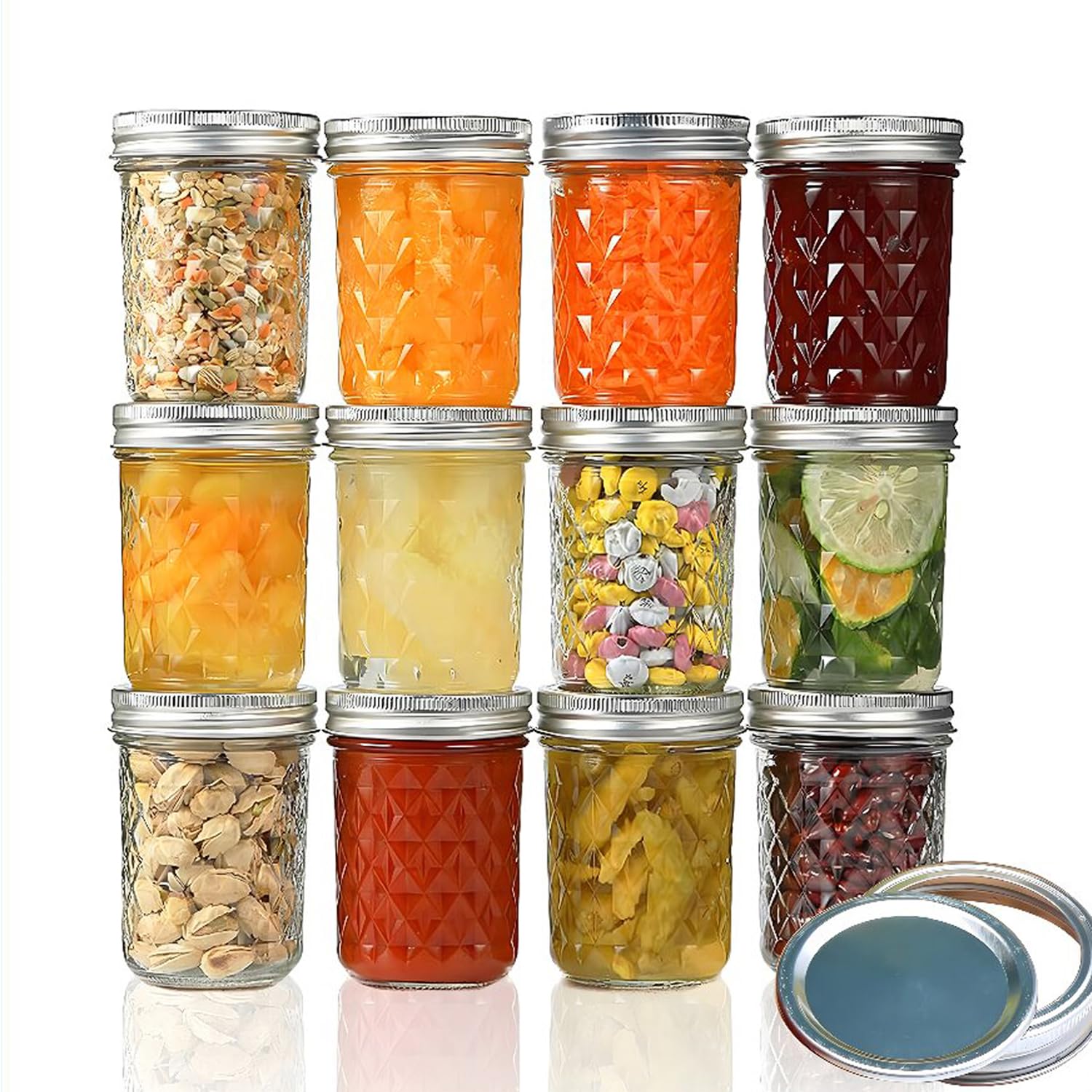 YBCPACK Mason Jars - 12 barattoli con coperchio, 250 ml, con tappo a vite, piccoli barattoli per marmellata con etichette e penna per marmellata, yogurt, miele e meal prep