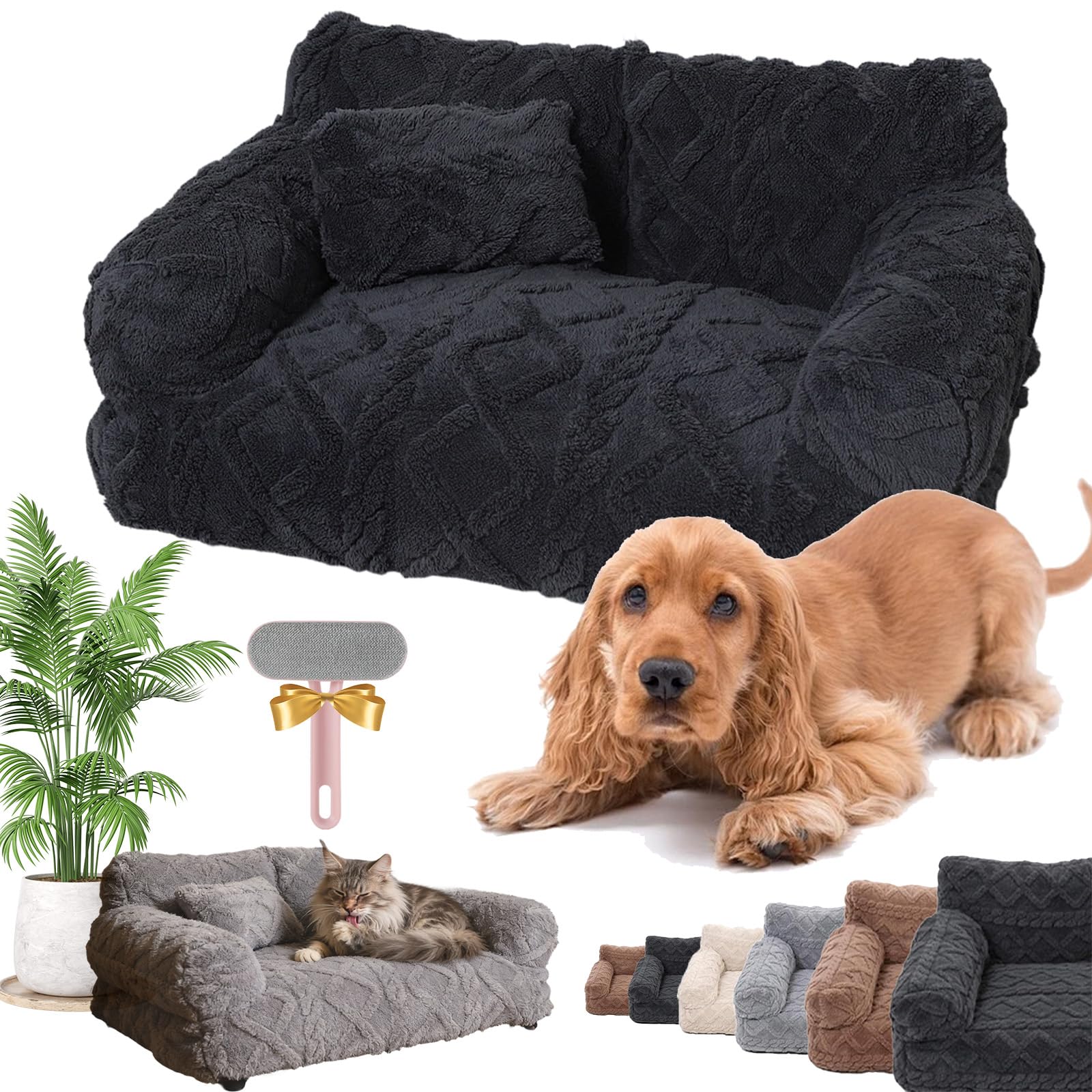 2026 New Plush Calming Pet Sofa Bed, Plush Calming Pet Sofa Bed With Removable Cover, Washable Orthopedic Dog Bed With Edge, Increases Deep Sleep, Reduces Separation Anxiety (DarkGray,65*45cm)