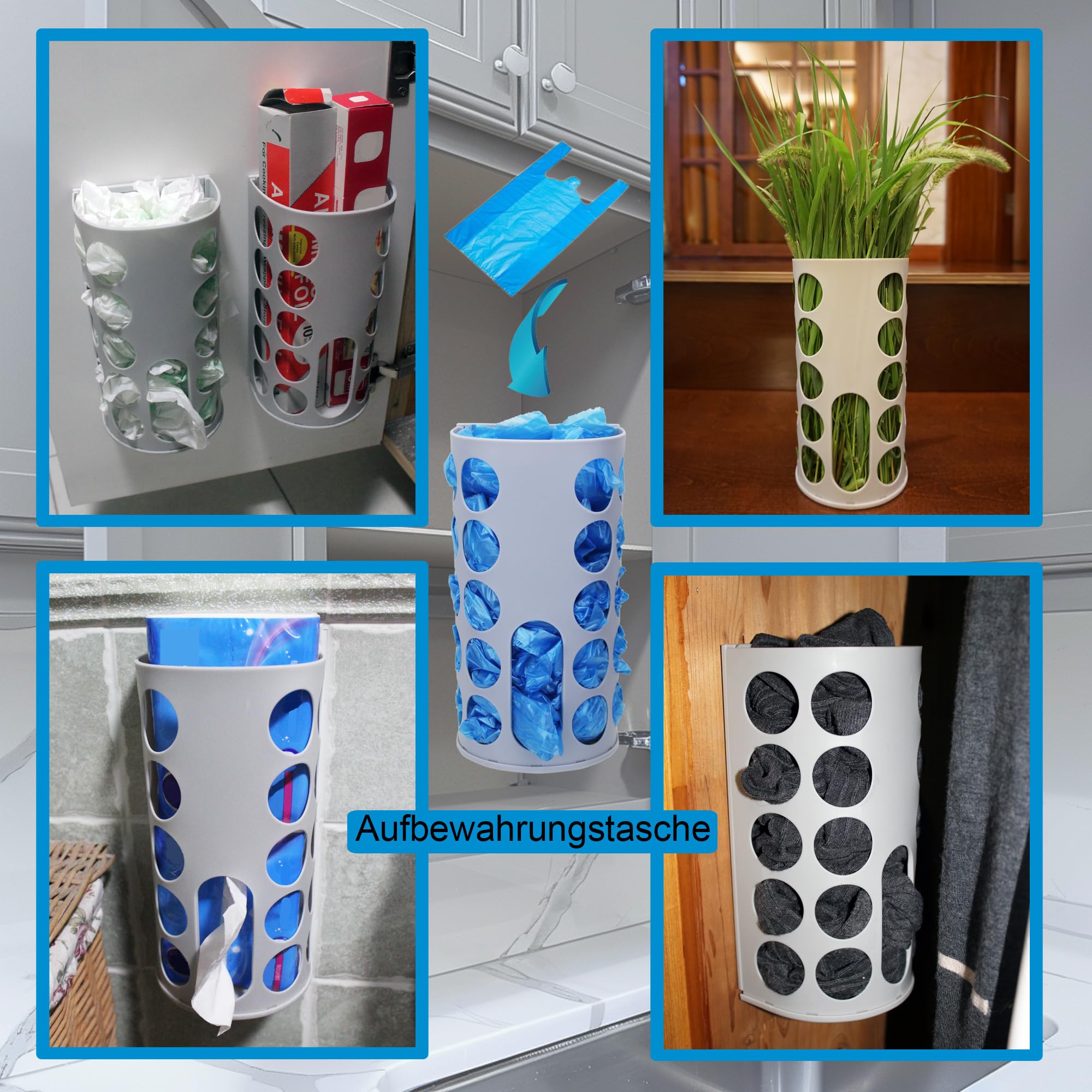 Bolsa de almacenamiento de alimentos, organizador de bolsas de plástico montado en la pared para almacenar bolsas de plástico y práctico para reutilizar, forraje de conejo, sostener toallas de papel,