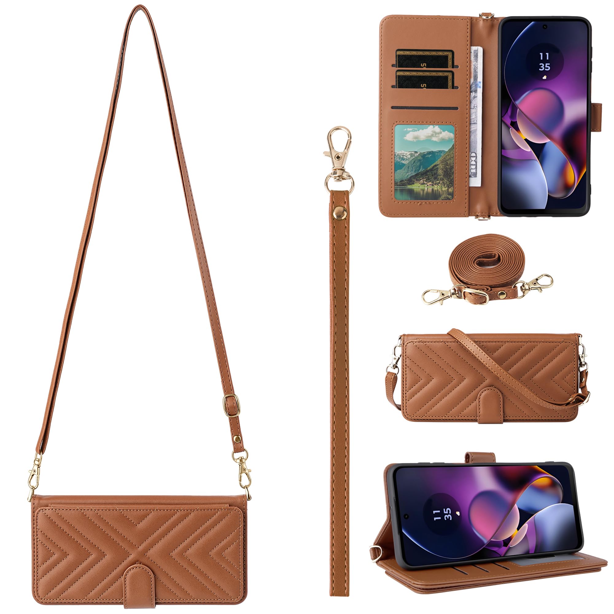 Coque Oppo Reno10 5G en Cuir Véritable Style Portefeuille Magnétique Marron Chic - 8