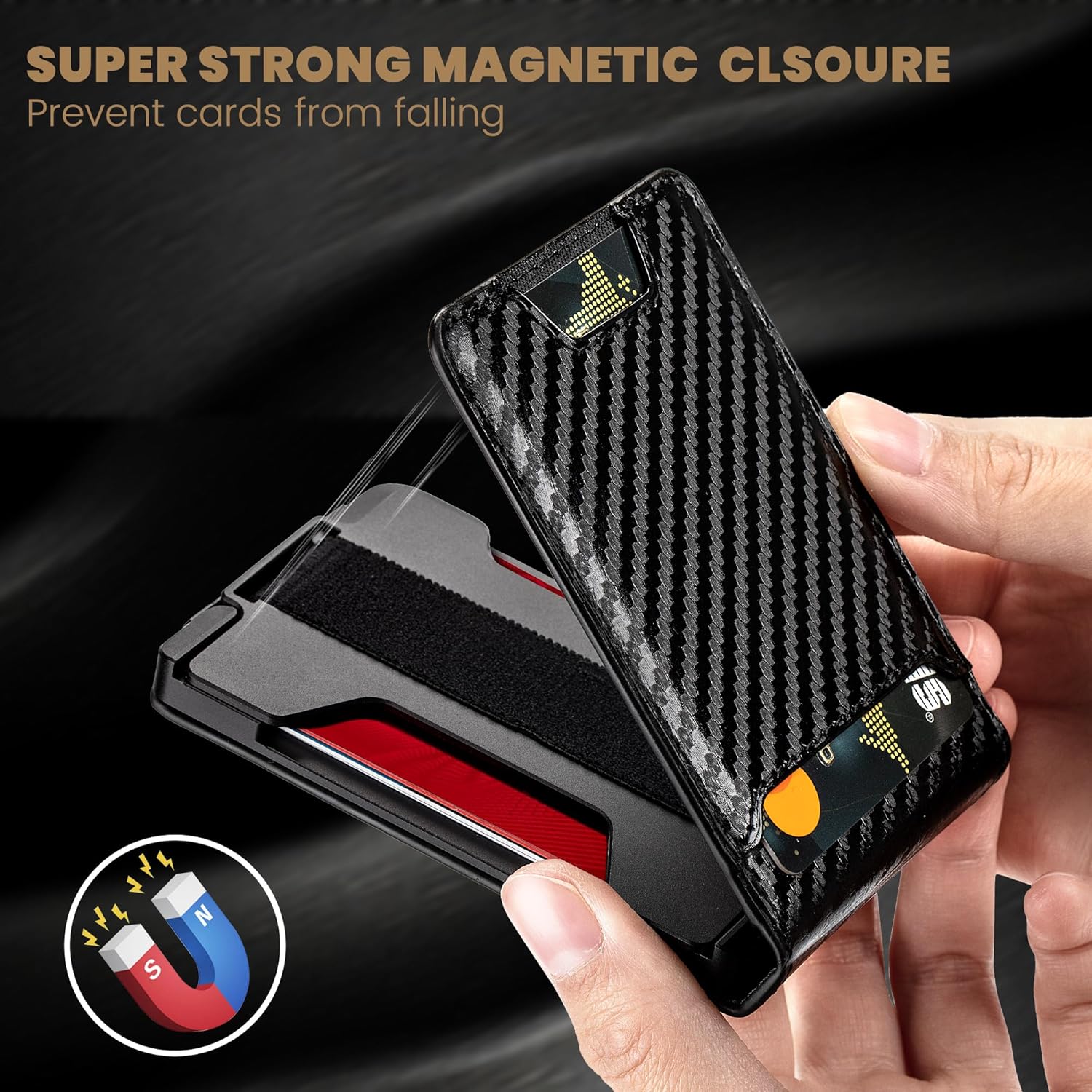 Airzoo Wallet for Men Newly Upgraded Magnetic Minimalist Slim Men’s Wallet, RFID Blocking Mens Wallet with Money Clip & ID Window, Metal Compact Wallet with Nice Gift Box (Carbon Fiber)