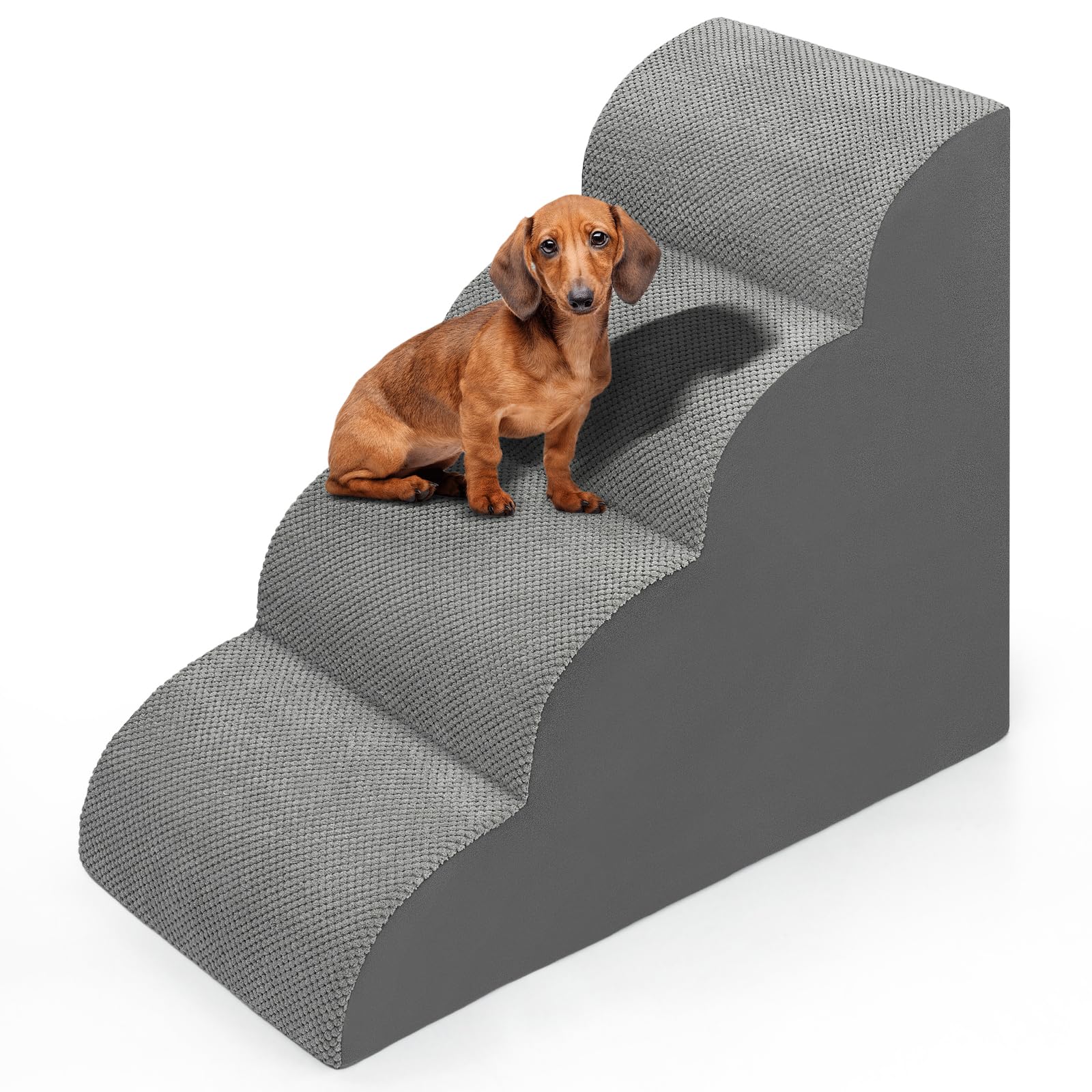 Photo 1 of Dog Stairs for Bed 28.7”H, 4 Extra Deeper Ramp/Steps for Small Dogs & Cats to get on High Bed or Couches, Grey