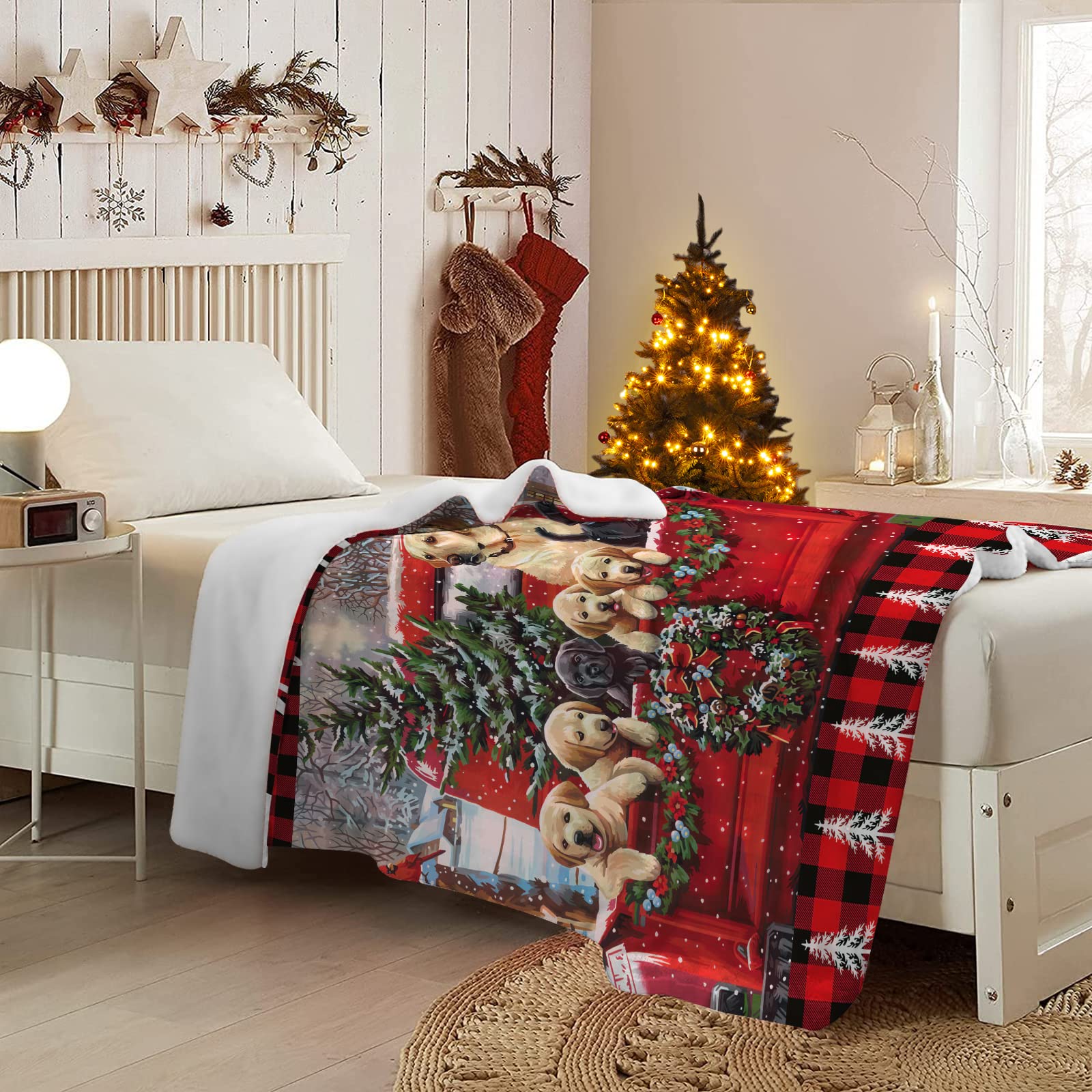 Weihnachts-Überwurfdecke Mit Vintage-LKW-Motiv – Weiche Flanell-Decke Für Sofa & Bett, 3 Größen Wählbar