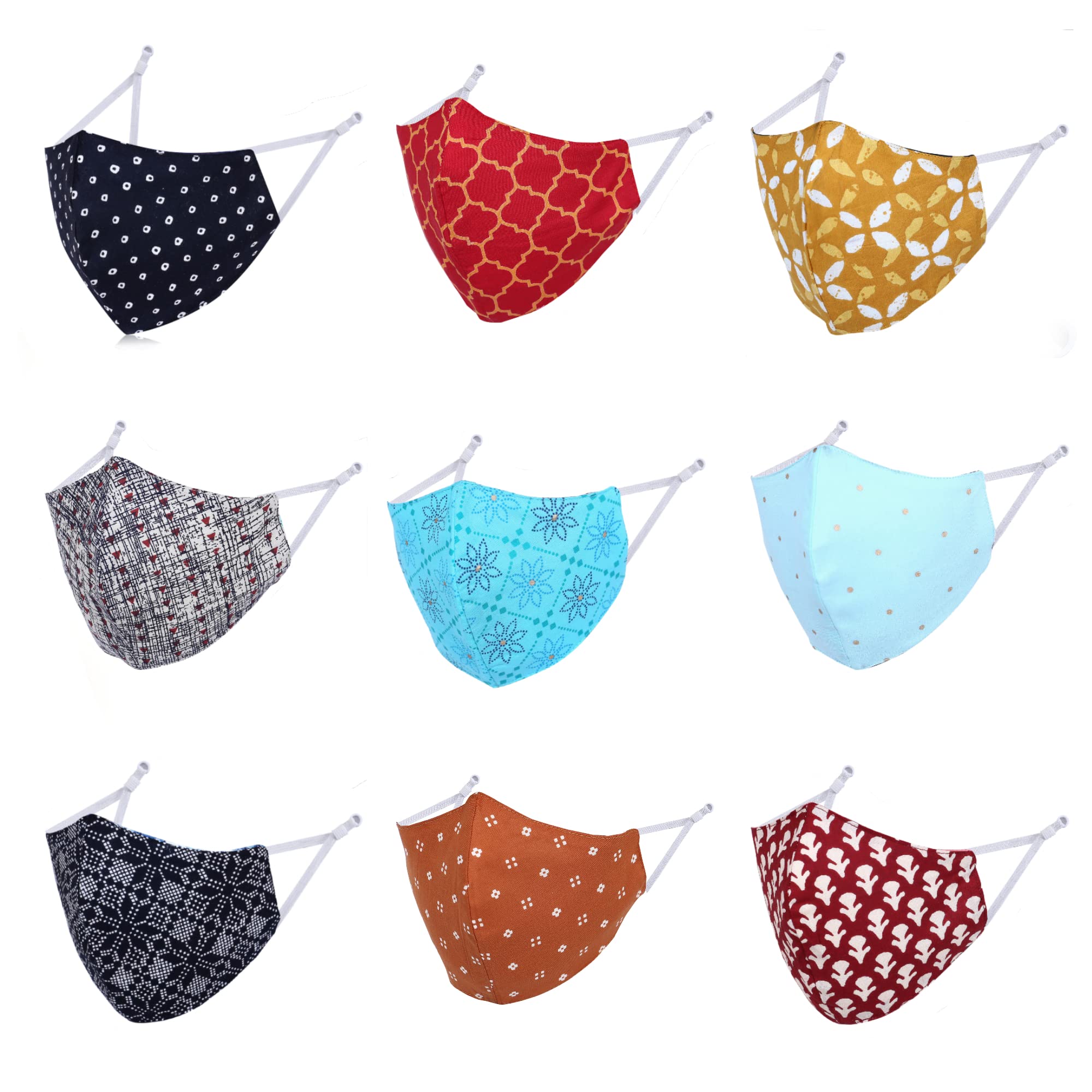 DFR Reversible Cotton Reusable Washable Cloth Masks With Adjustable Ear Loop (Multicolor Without Valve Pack of 9) For Women Men (B091K73C66) Amazon Price History, Amazon Price Tracker