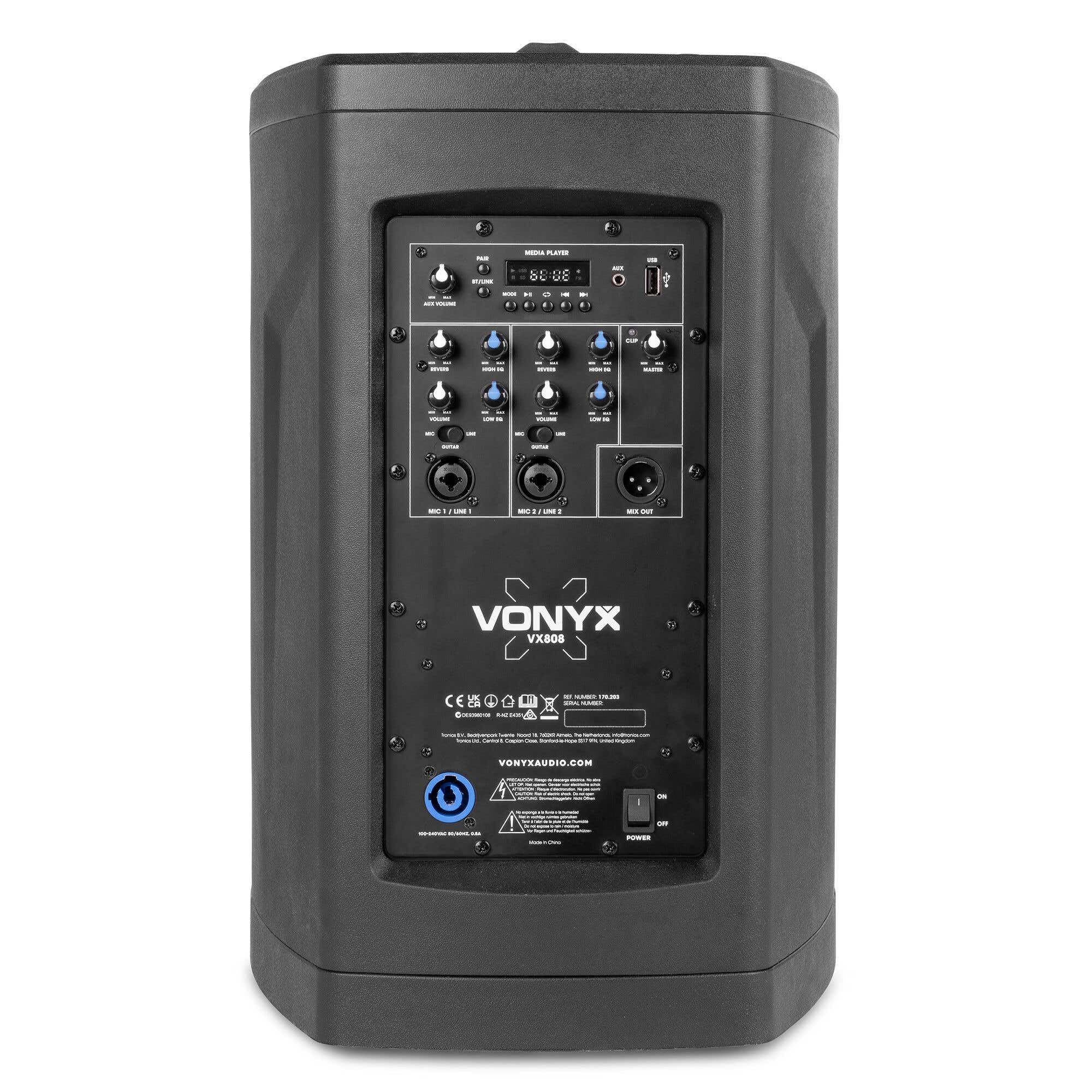 VONYX VX808 Enceinte Colonne Active 320W BT avec Contrôle Audio Intégré, Sono Portable DJ Animation Soirée Événement
