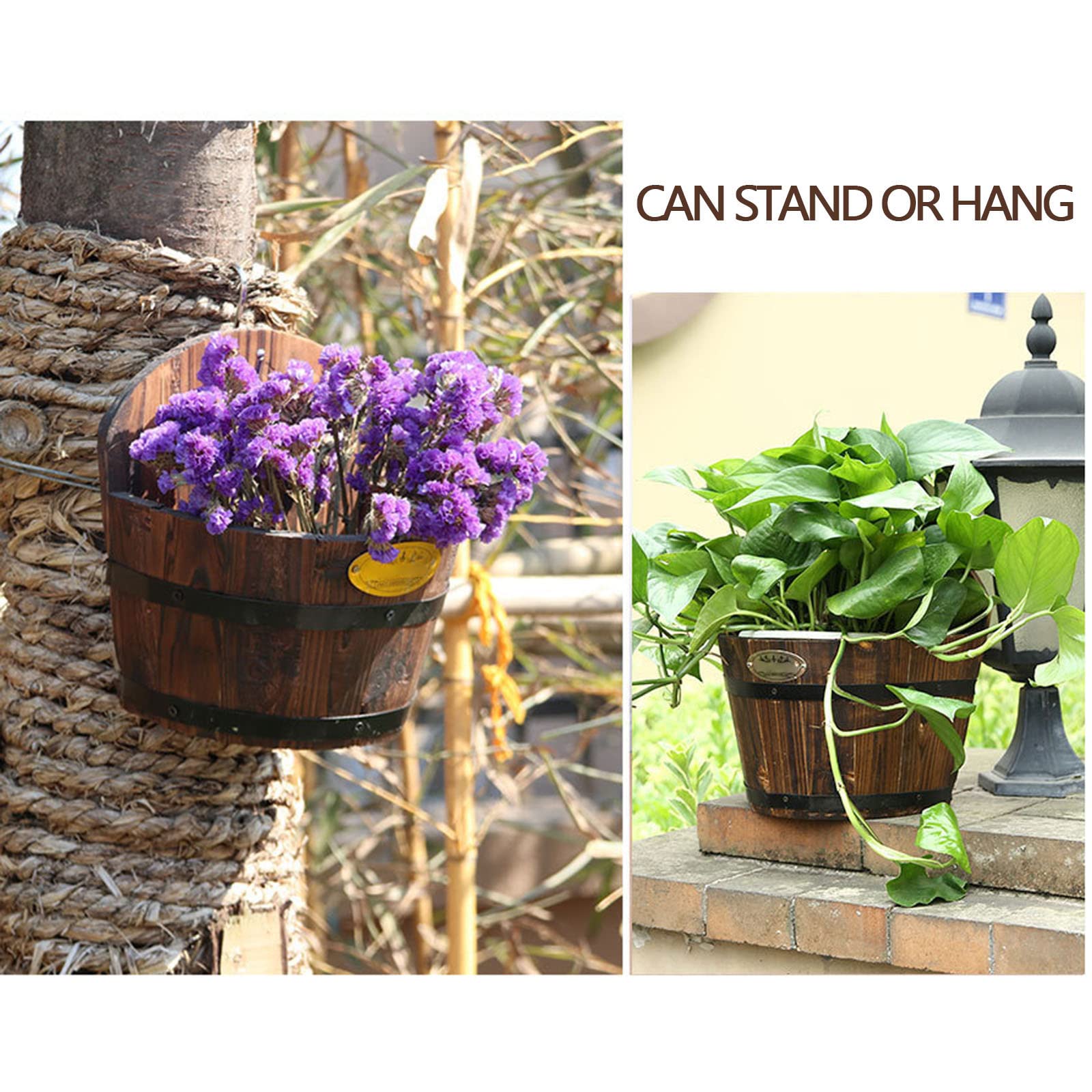 Reapyyt Lot De 2 Pots De Fleurs Suspendus Mur Balcon - Paniers Rotin Noir Pour Plantes