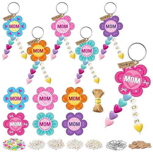 WATINC Flower Beaded Wooden Keychain Craft Kit - 24Pcs DIY