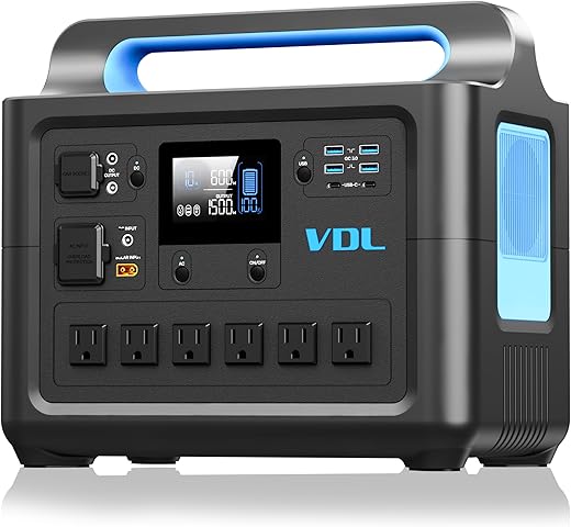 Portable Power Station 1228Wh/1500W, VDL HS1500 LiFePO4 Solar Generator Fully Charged 2 Hours, 6x110V Pure Sinewave AC Outlets Backup Battery Power Supply for Home Use Outdoor Camping RV Emergency
