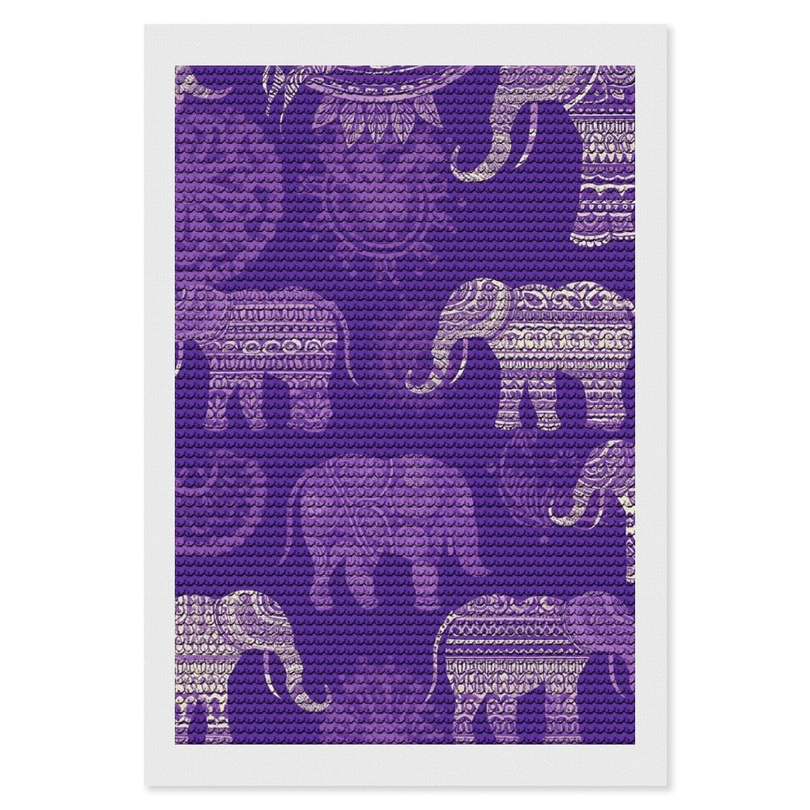 Kit broderie diamant 5D éléphant violet canevas haute définition - 8