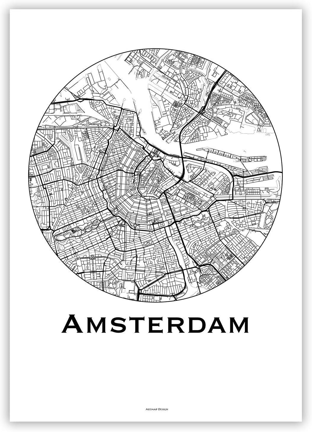 Poster Amsterdam Netherlands Minimalist Map - City Map Art of Amsterdam Poster - Wall Art Gift - Travel Map - Print