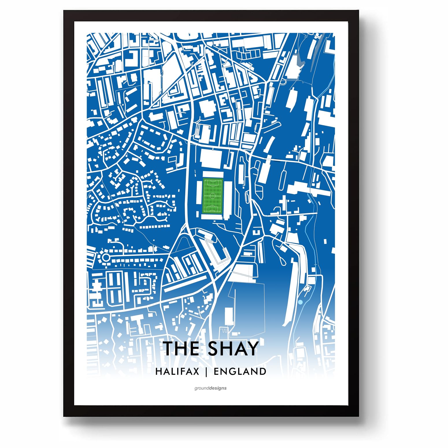 GroundDesigns FC HALIFAX TOWN Football Gift THE SHAY Stadium Art Map Unframed A3 Print