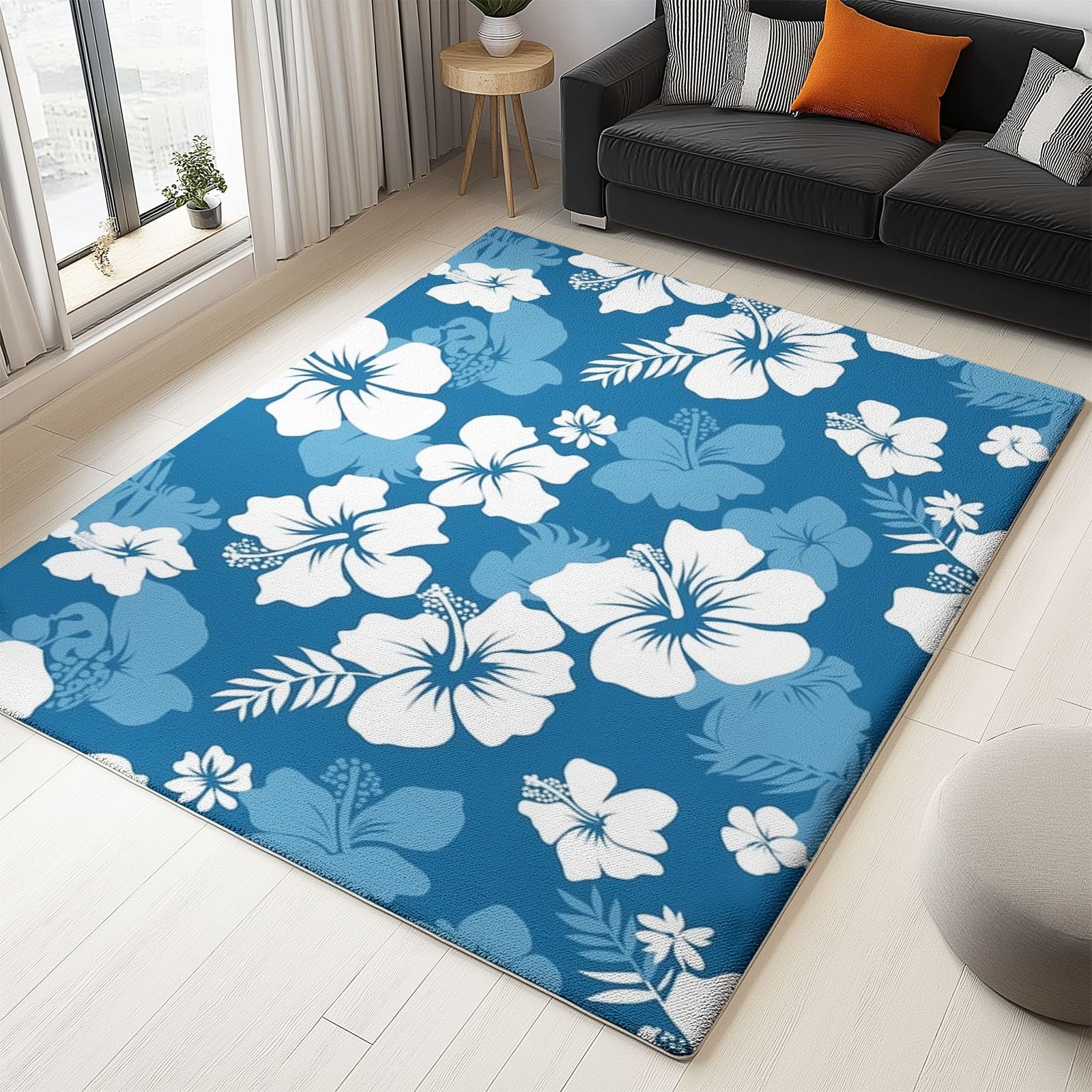 Tapis lavable en machine doux et antidérapant Hibiscus Fleuri 80x150 cm