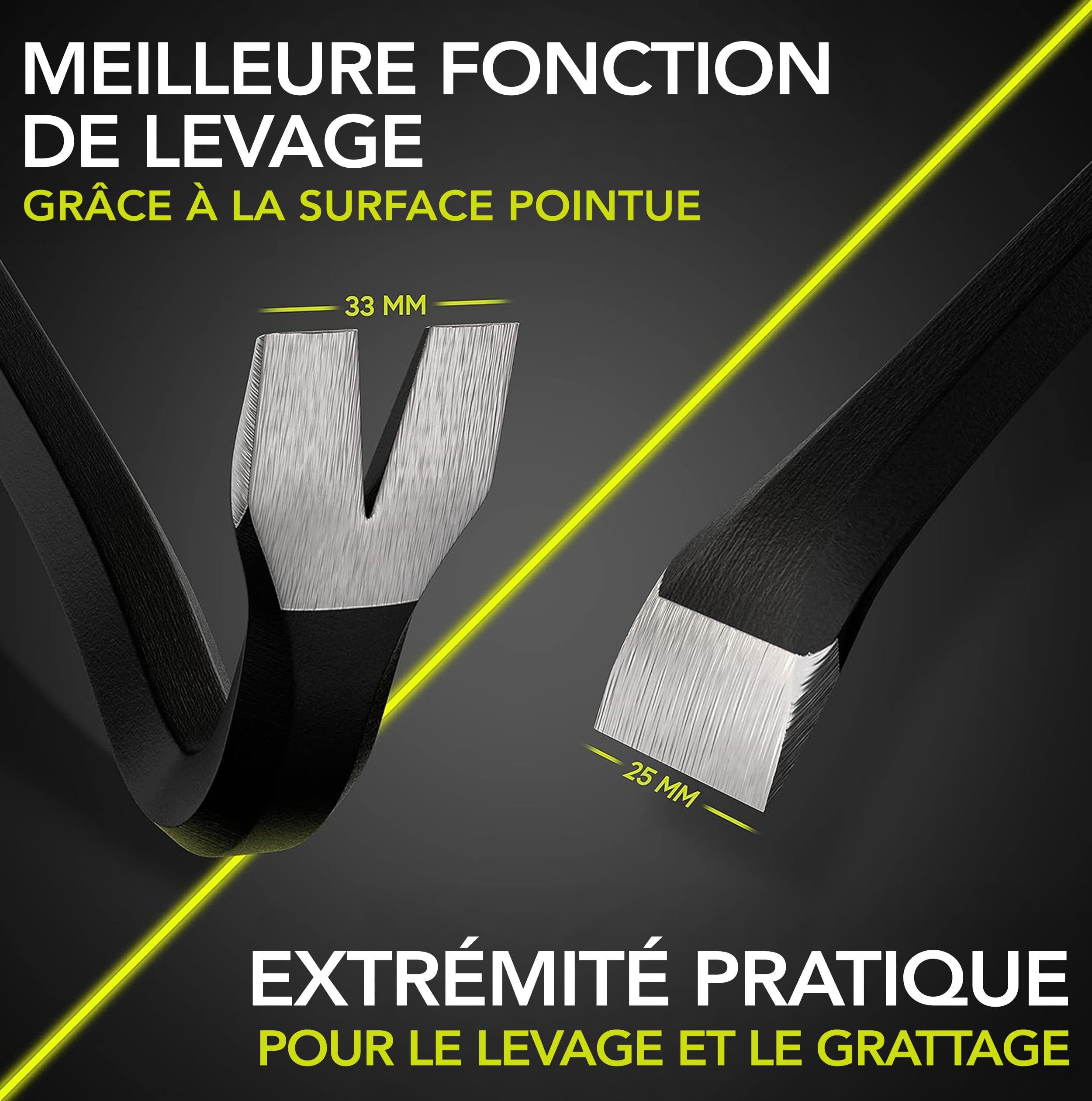 Pied à biche de qualité supérieure | 800 x 18 mm | En acier spécial | Pour clous, fentes de clous, pied de biche | Grattoir à burin, pied de biche | Effet de levier optimal