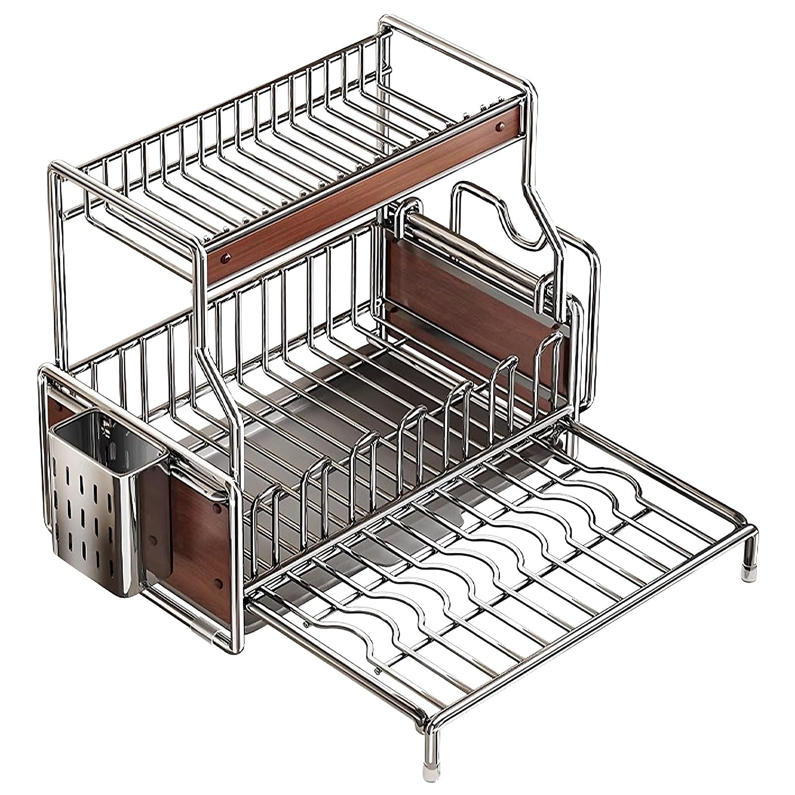 Retractable Dish Drying Rack Over The Sink Multi-Functional Kitchen Caddy Sink Organizer with Drip Tray Strong Load-Bearing Capacity