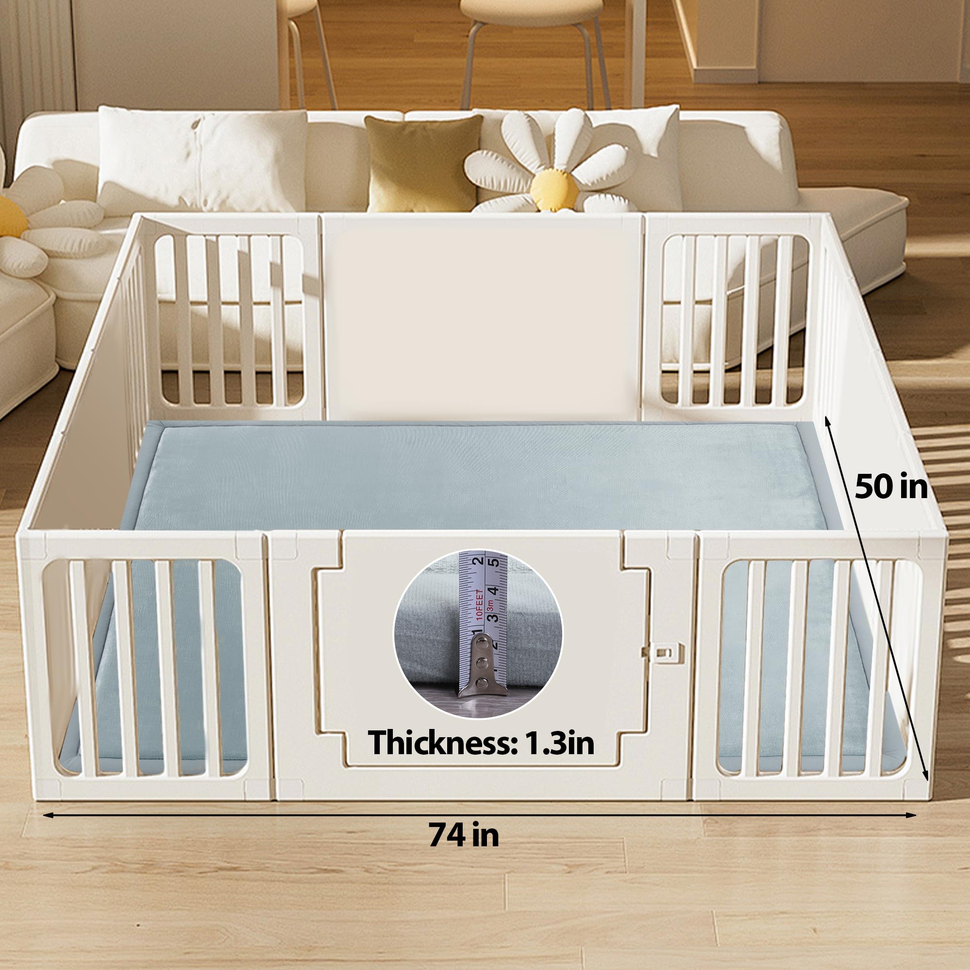 MABOZOO Extra Thick 1.3 Inch Baby Play Mat, 74 * 50 Inch Baby Floor Mat Memory Foam Playpen Pad for Babies, Toddlers, Infants, Baby Playmat Crawling Pad Activity Playmat for Indoor & Outdoor(Gray)