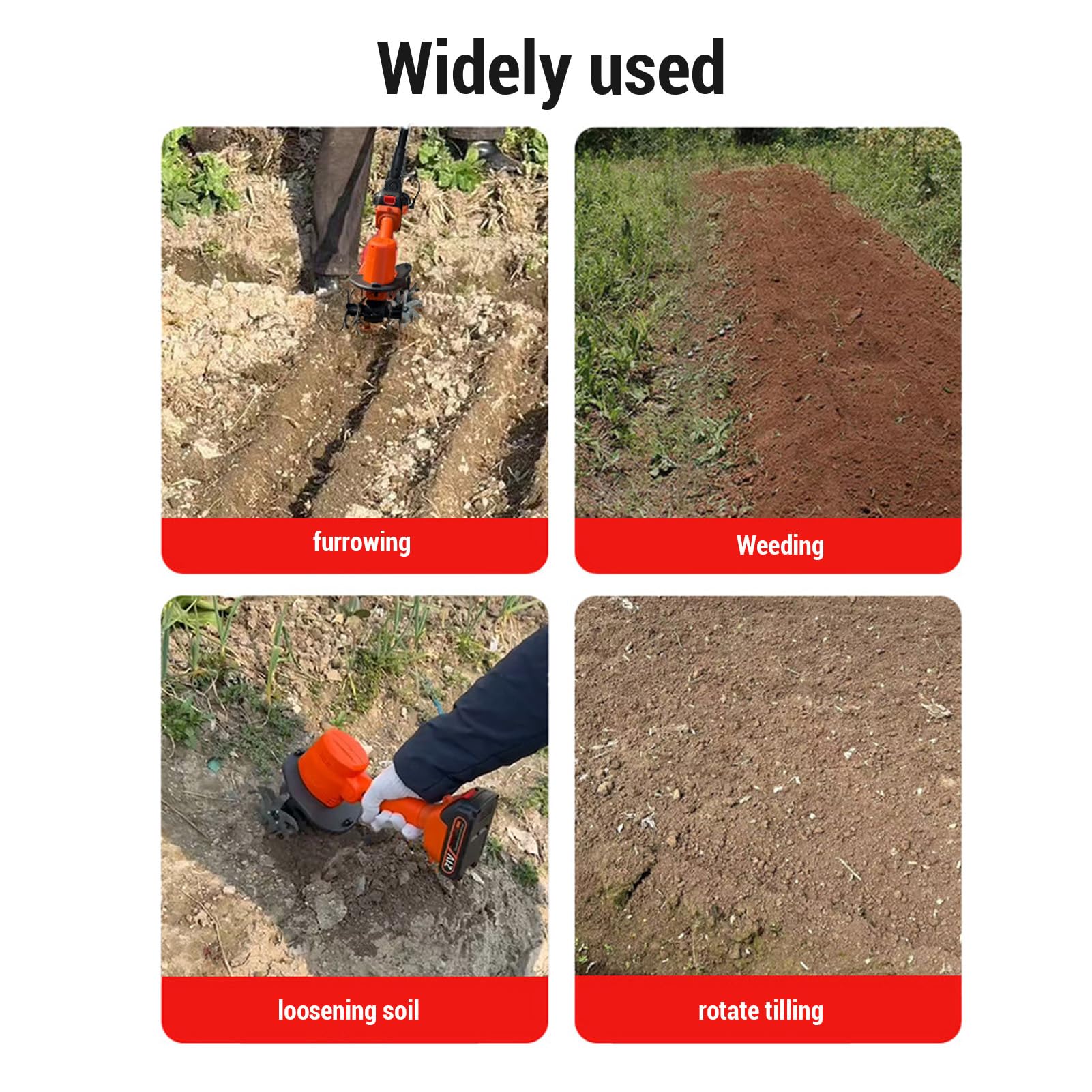 Targén de Jardín con Batería, Alojamiento de ABS y Cuchillas de Acero de Manganeso para Aflojar el Cultivo de Desmalezado y Desierto para el Suelo (Enchufe de la UE)