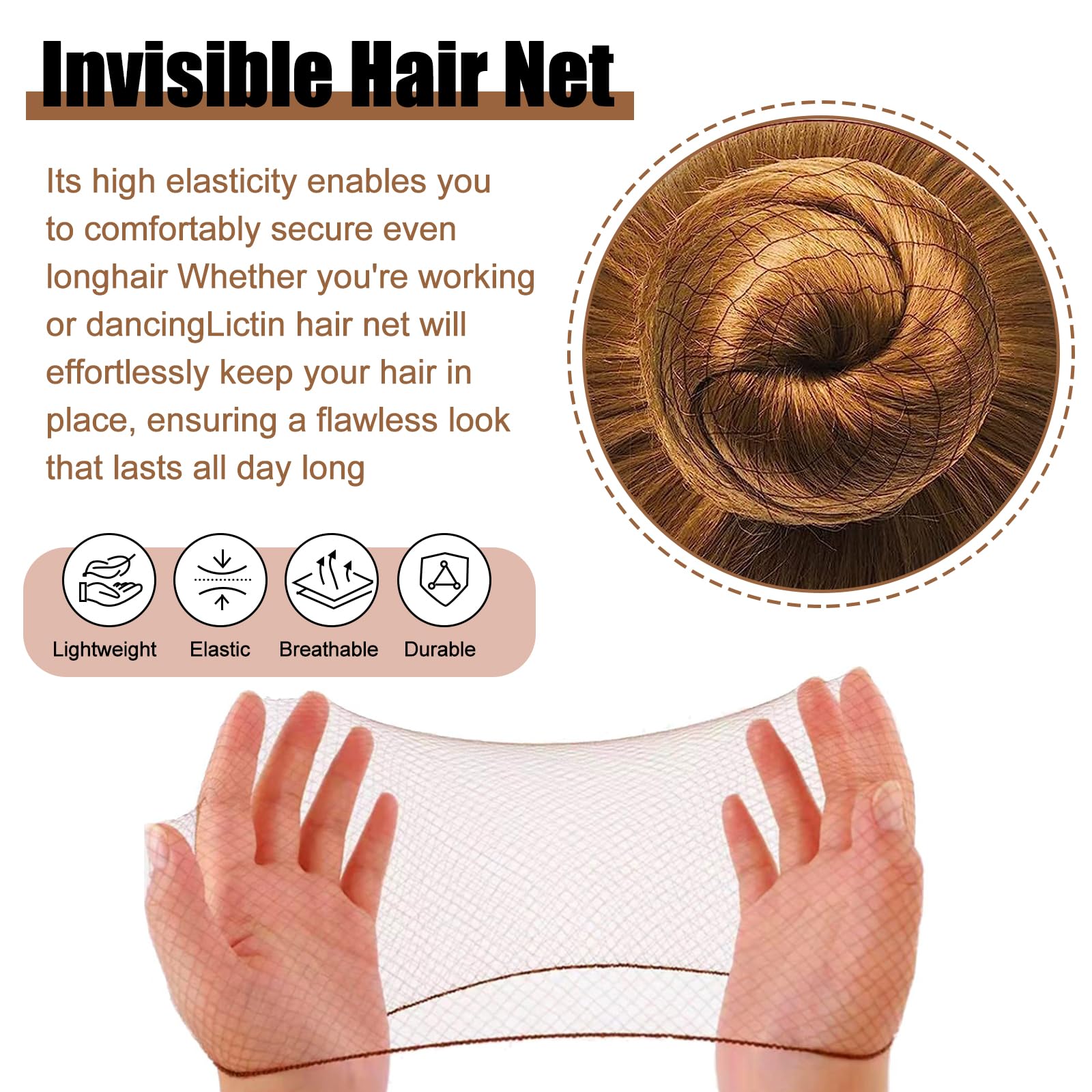 EDLMKM 73Pcs Hair Bun Net Set for Women with 40 U Shaped Pins, 20 Invisible Ballet Hair Nets, 8 Hair Doughnut - Image 3