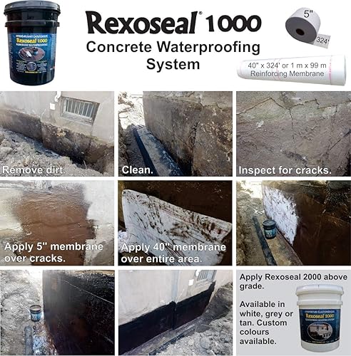 Miniatura 8 de Rexoseal Sellador impermeabilizante 1000, sellador multiusos para revestimiento interior y exterior, cimientos y sótanos, techos planos y de baja