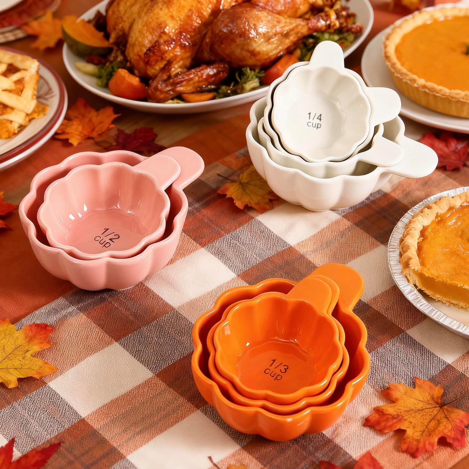 Pumpkin Ceramic Measuring Cups, 4-Piece Set, White