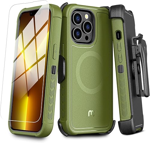 MYBAT PRO Maverick Series - Funda para iPhone 13 Pro con funda de clip para cinturón, con protector de pantalla, anticaídas, a prueba de golpes, con