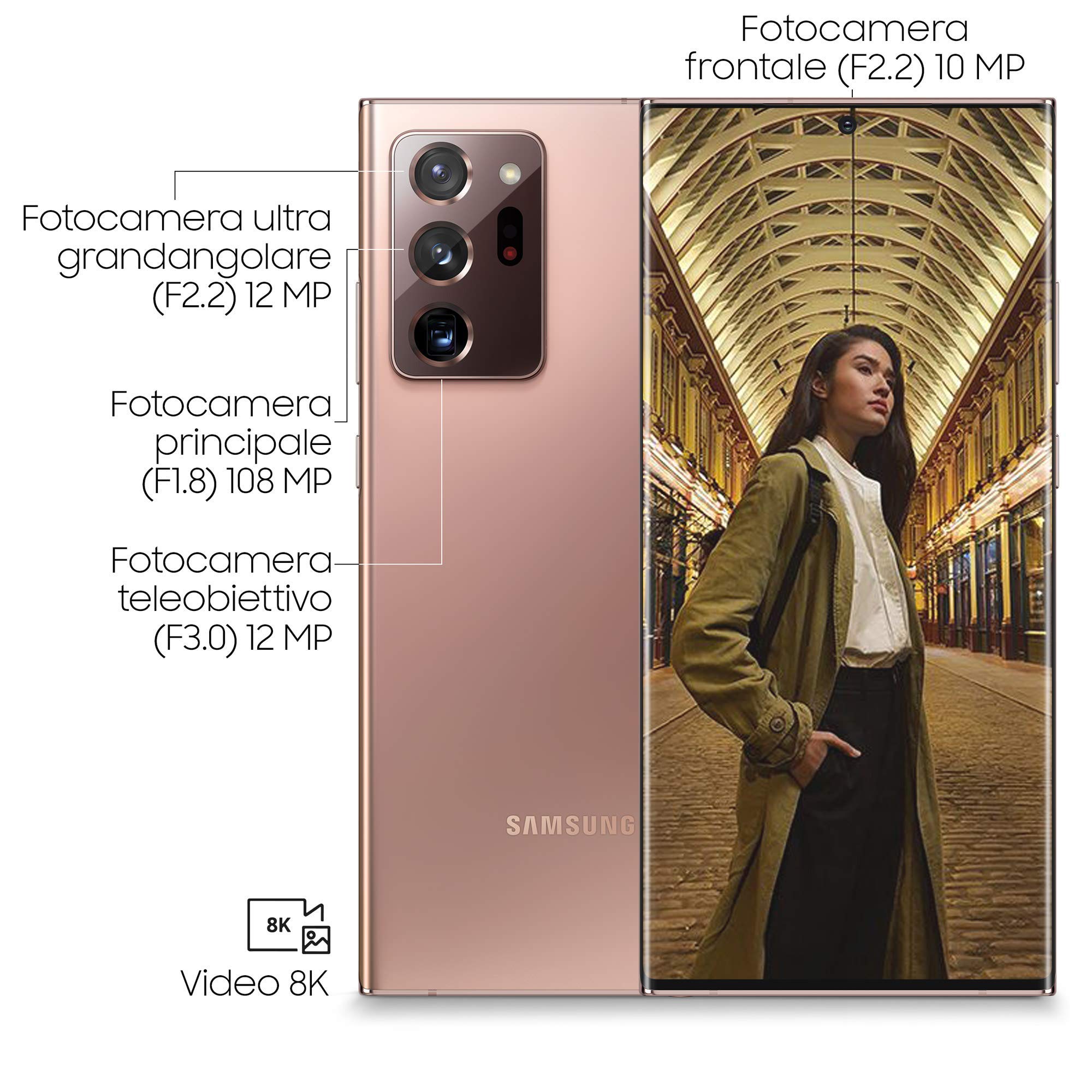 Samsung Galaxy Note20 Ultra 5G Smartphone, 6.9 pollici, 3 Fotocamere, 256Gb, Ram 12Gb, Sim+Esim, Mystic Bronze (Ricondizionato)