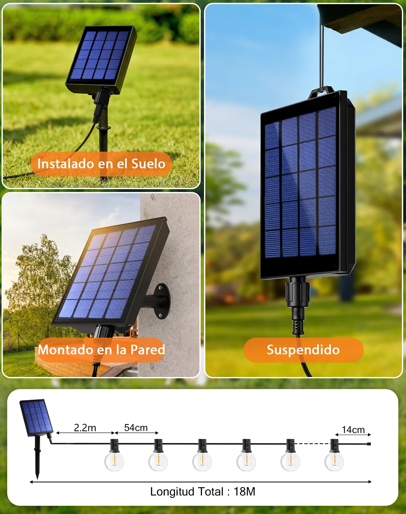 Guirnaldas Luces Exterior Solar 15M 25+3 LED G40 Bombillas Cadena Luces Jardín con Batería 3600 mAh, IP44 Impermeable, 8 Modos, Control Remoto Luz Decoración para Terraza, Patio, Boda, Fiesta