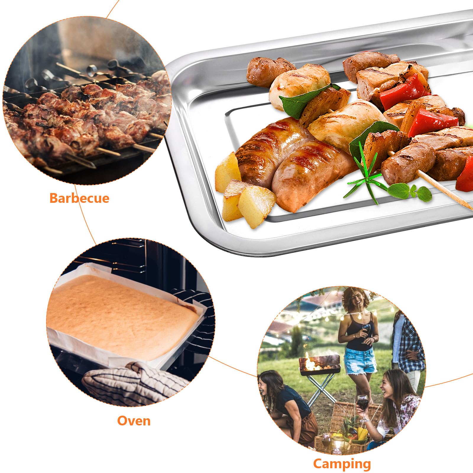Alasum 10piezas Bandejas de Hornear de Acero Inoxidable de Grosor con Borde Suave y Base Plana para Hornos Picnics Barbacoas y Cocinas