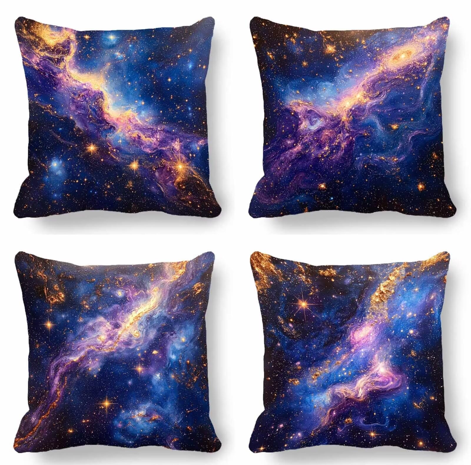 Housse coussin 45x45 extérieur ciel étoilé lot de 4 violet pour déco canapé