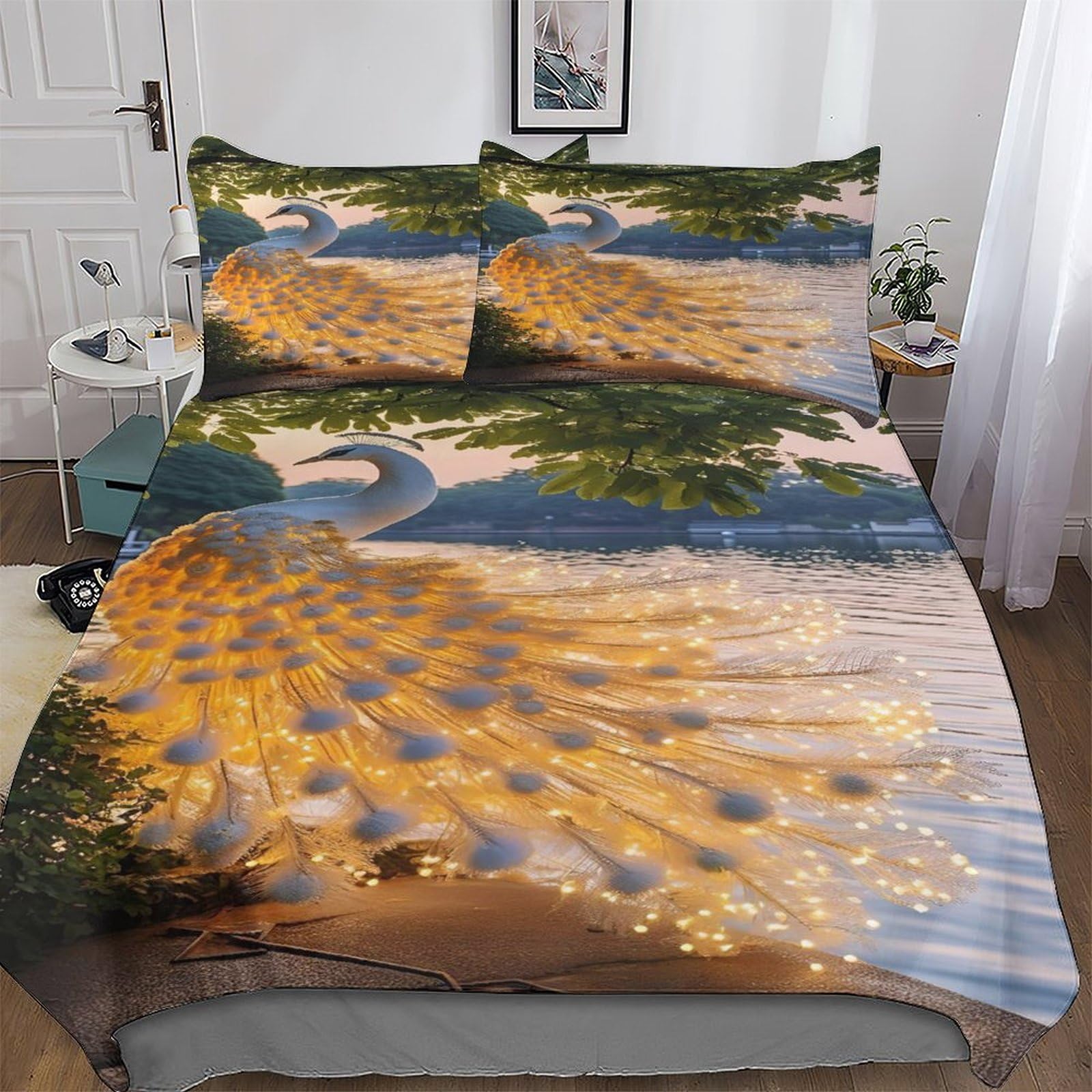 Peacock Duvet Cover Set 3D Bedding Set Microfiber Comforter Cover 3pcs with Pillow Shams, Soft Quilt Covers for Kids Adult King(220x240cm)