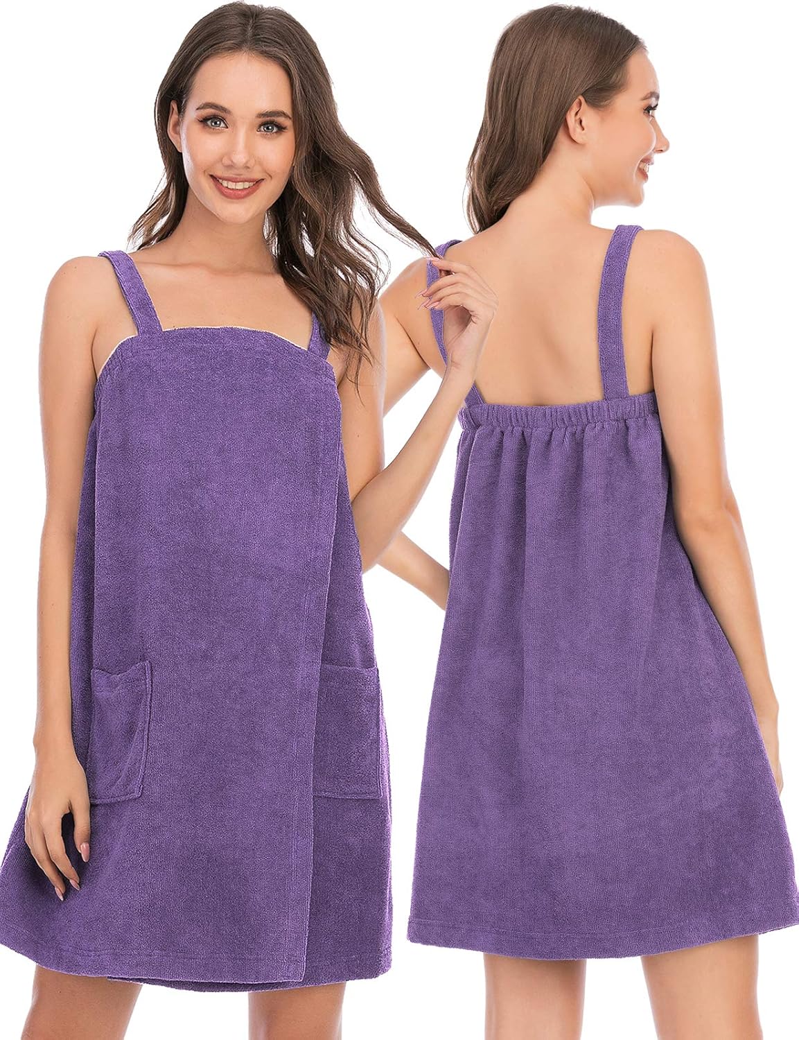 Veseacky Women Bath Wrap Towel for Womens Shower with Pocket Adjustable Spa Robe & Facial Headband - Image 2