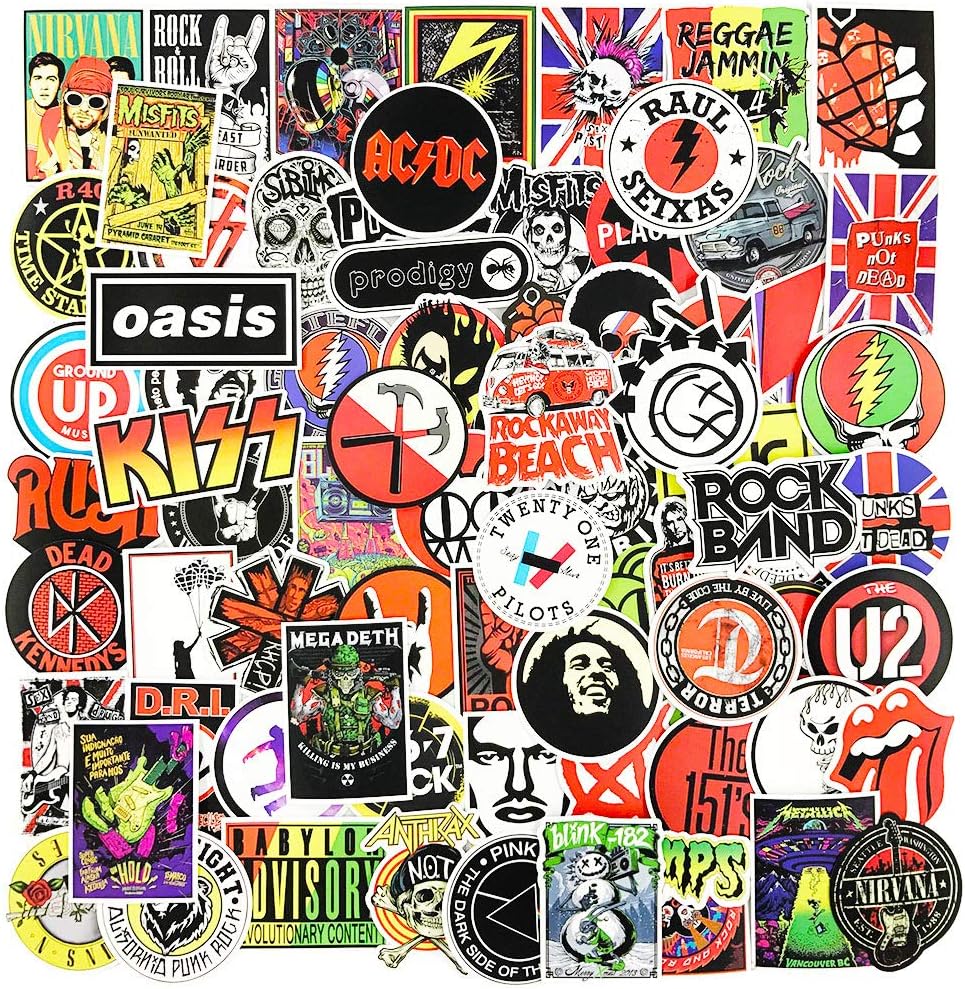 Rock Roll Band Stickers and Decals 100pcs Punk Music Classic Laptop Suitcase Luggage Cars Guitar Skateboard Graffiti Decals