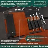 BeaverCraft Deluxe S15X Set de couteaux de sculpture sur bois avec étui en cuir - Kit de sculpture sur bois de qualité supérieure avec affûtage en cuir et pâte à polir - 4