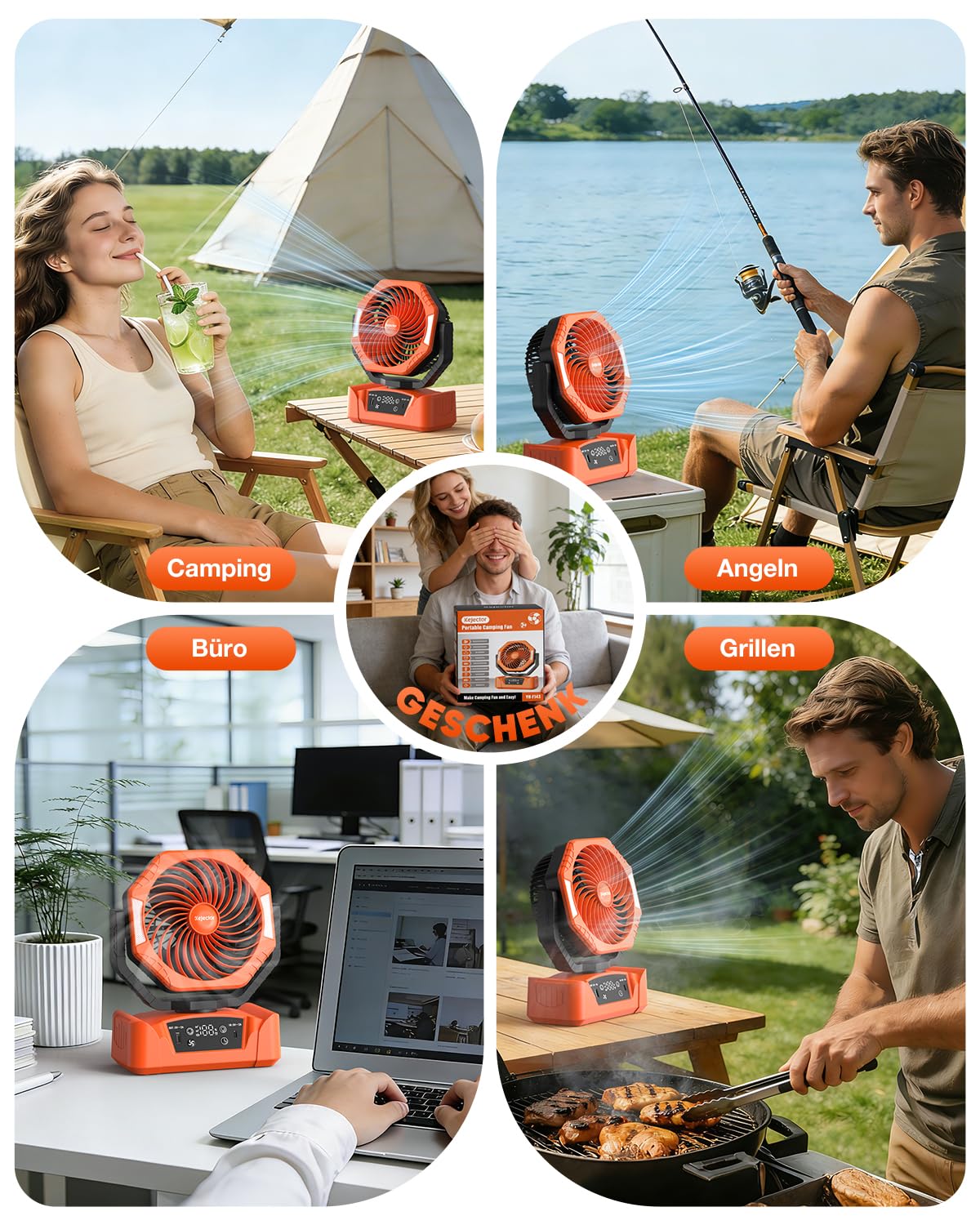 24000mAh Akku Camping Ventilator Powerbank, Kupferkern Motor Akkuanzeige, Fernbedienung Timer , 6 Geschwindigkeiten, Auto Schwenkfunktion, LED-Licht, Aufhängbar für Camping Angeln Zuhause Stromausfall