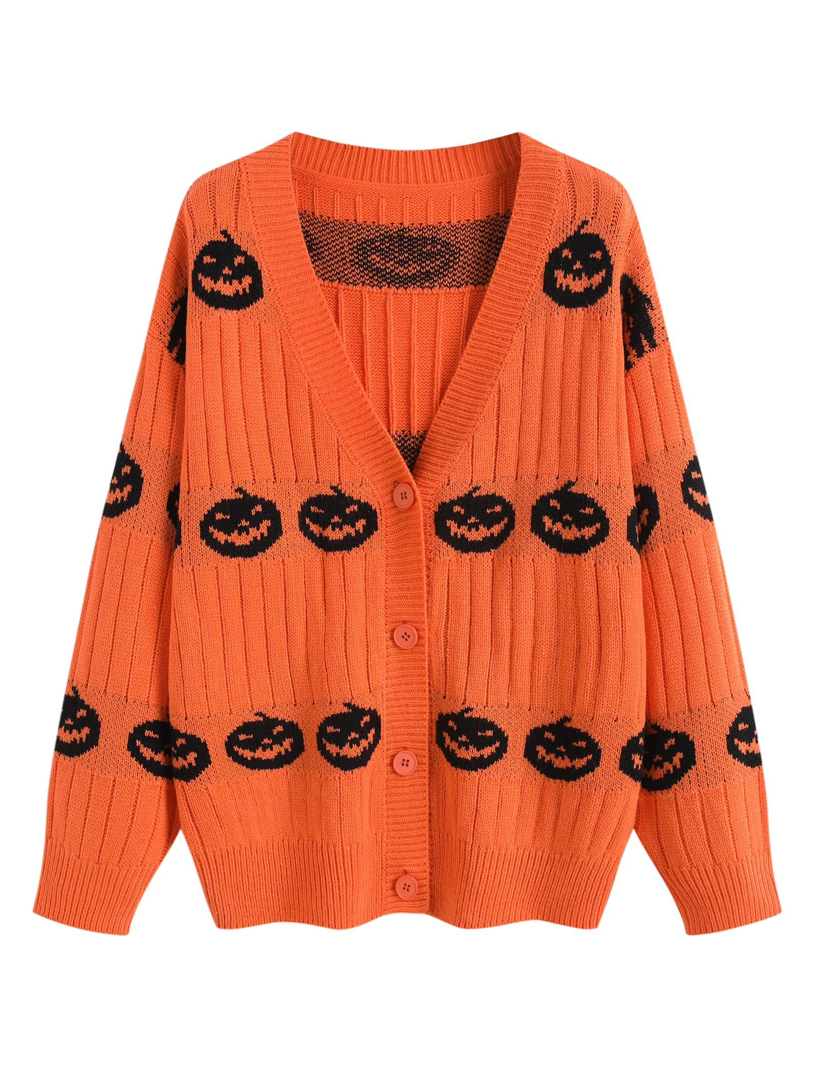 ZAFUL Womens Striped Cardigan Long Sleeve Button Up Open Front Knit Oversized Sweater