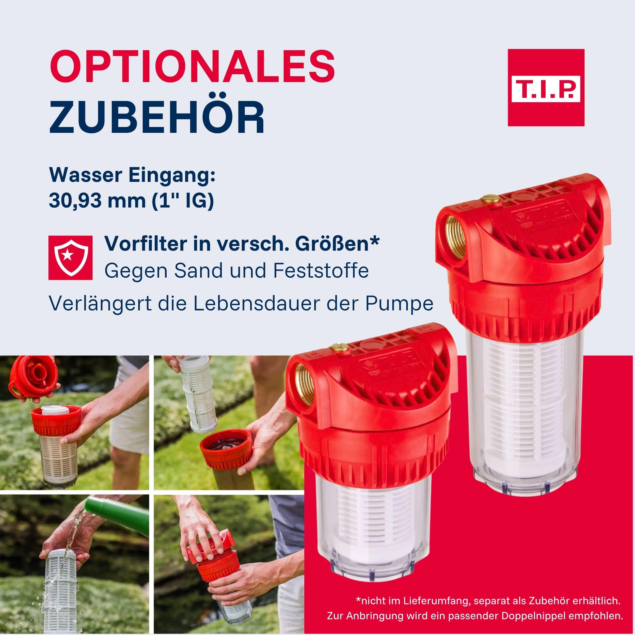 T.I.P. Hauswasserwerk HWW 4500 INOX aus Edelstahl mit 1200 W Leistung I 4350 l/h Fördermenge bis 50 m Höhe I 5 bar Druck mit Manometer I 22 L Kessel I robust, korrosionsfrei, sicher mit Überlastschutz