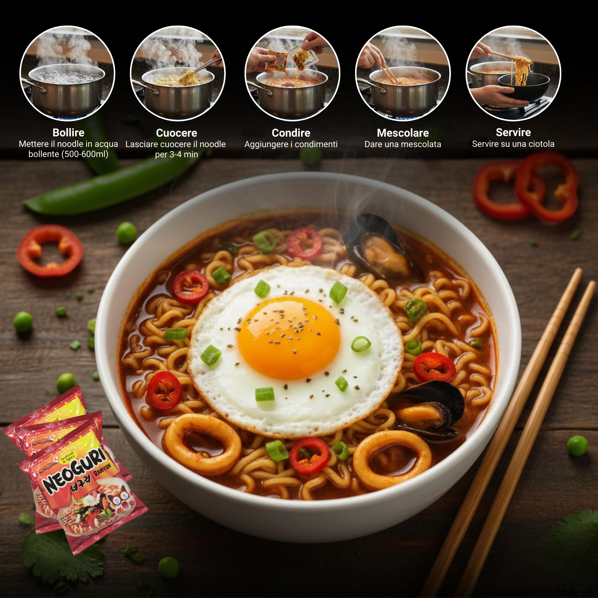 Hu Taste Kit Ramen Coreano 12 Pack - Mix Noodles Istantanei Assortiti: Classico, Piccante, Mare, Veggie, Crema e Pasta Scura - Box Cibo Asiatico Pronto - Set Noodles Ramen Spicy e Gusti Orientali