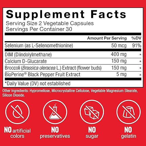 Miniatura 7 de FORCE FACTOR DIM Max, suplemento DIM de 400 mg, equilibrio de estrógeno para mujeres y hombres, extra fuerza para el acné hormonal, metabolismo,