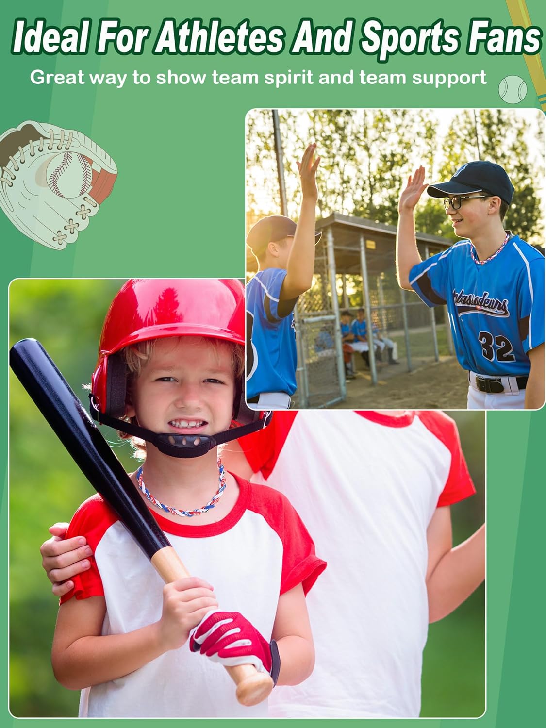 MTLEE Baseball Necklaces Bulk, 3 Assorted Colors Braided Rope Tornado Baseball Necklace for Sports Team - Image 6